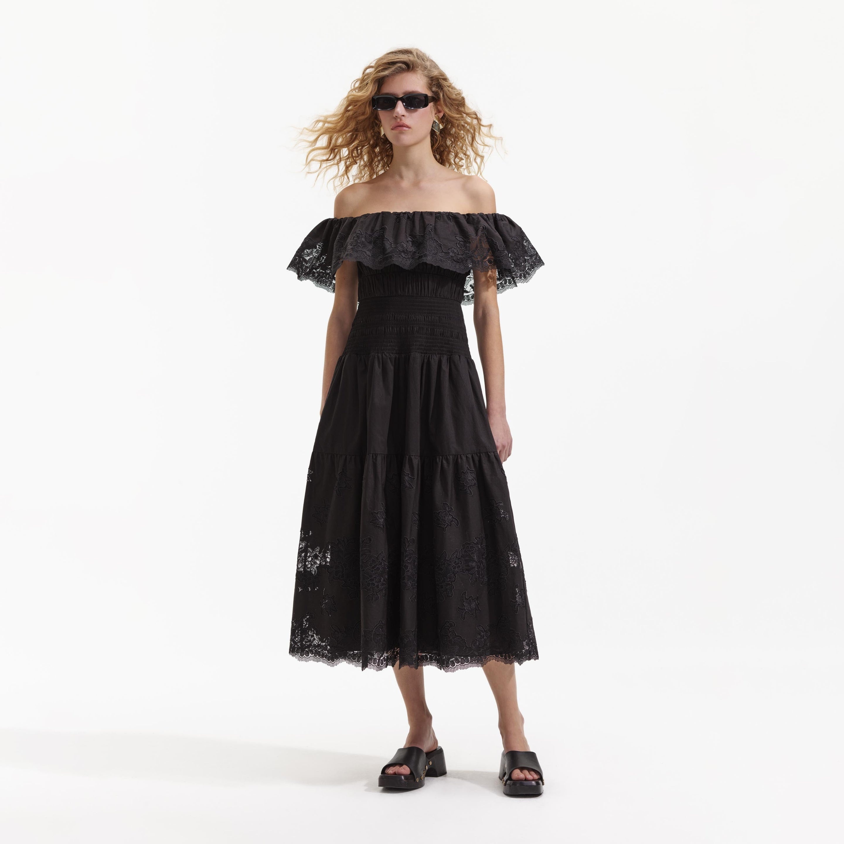 Black Cotton Midi Dress - 2