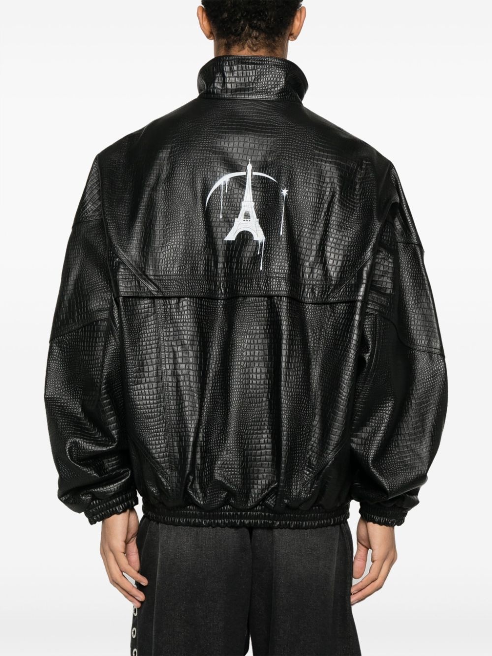 logo-print leather jacket - 4