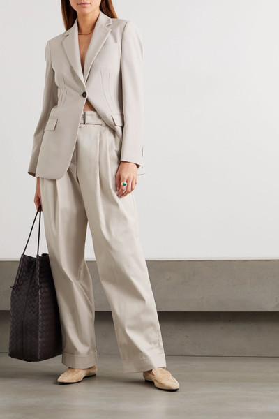 Brunello Cucinelli Belted bead-embellished pleated cotton-blend twill wide-leg pants  outlook