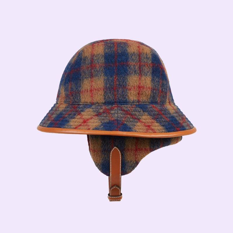 GUCCI Check wool blend hat with ear flaps outlook