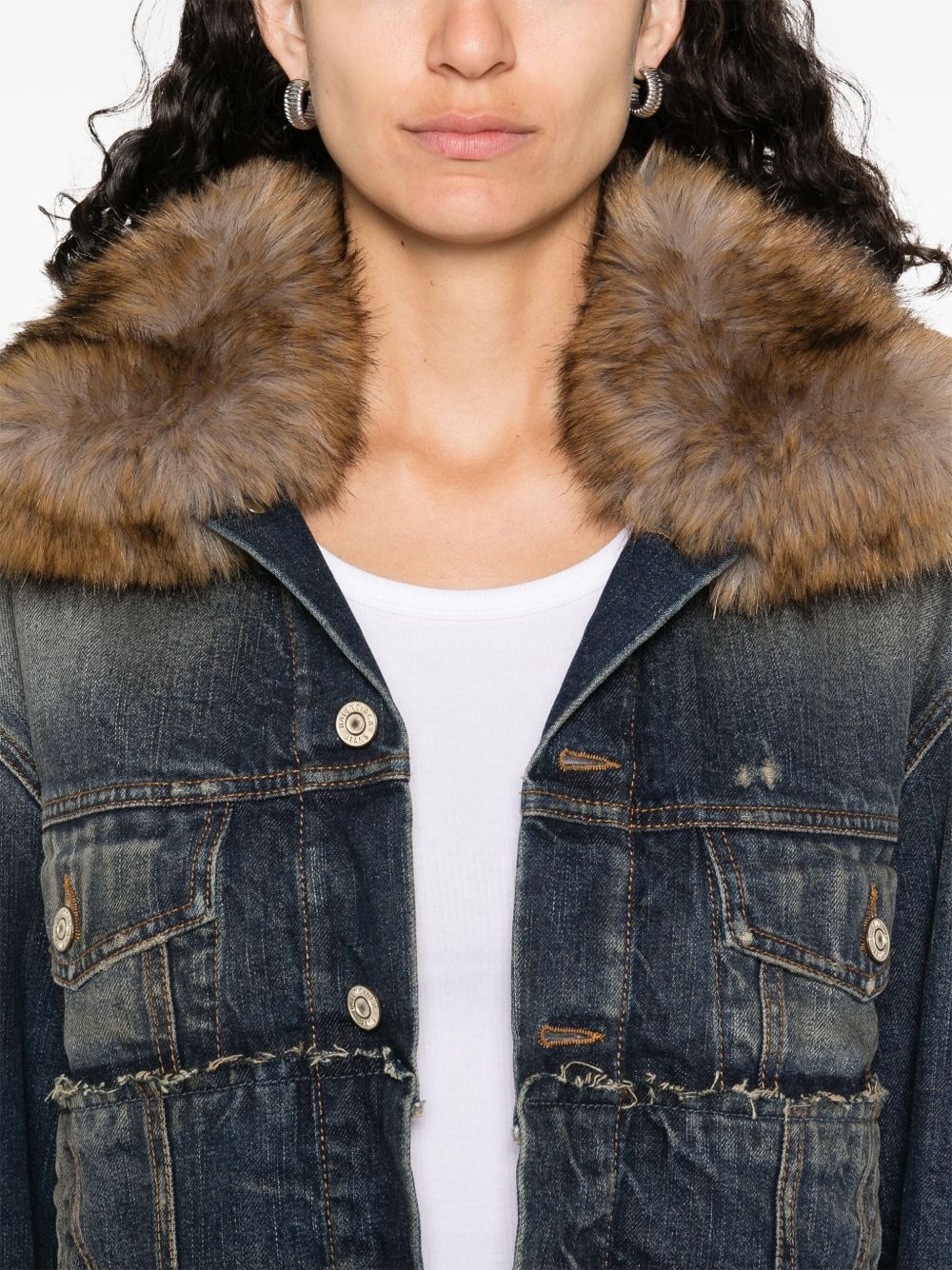 faux-fur collar denim jacket - 5