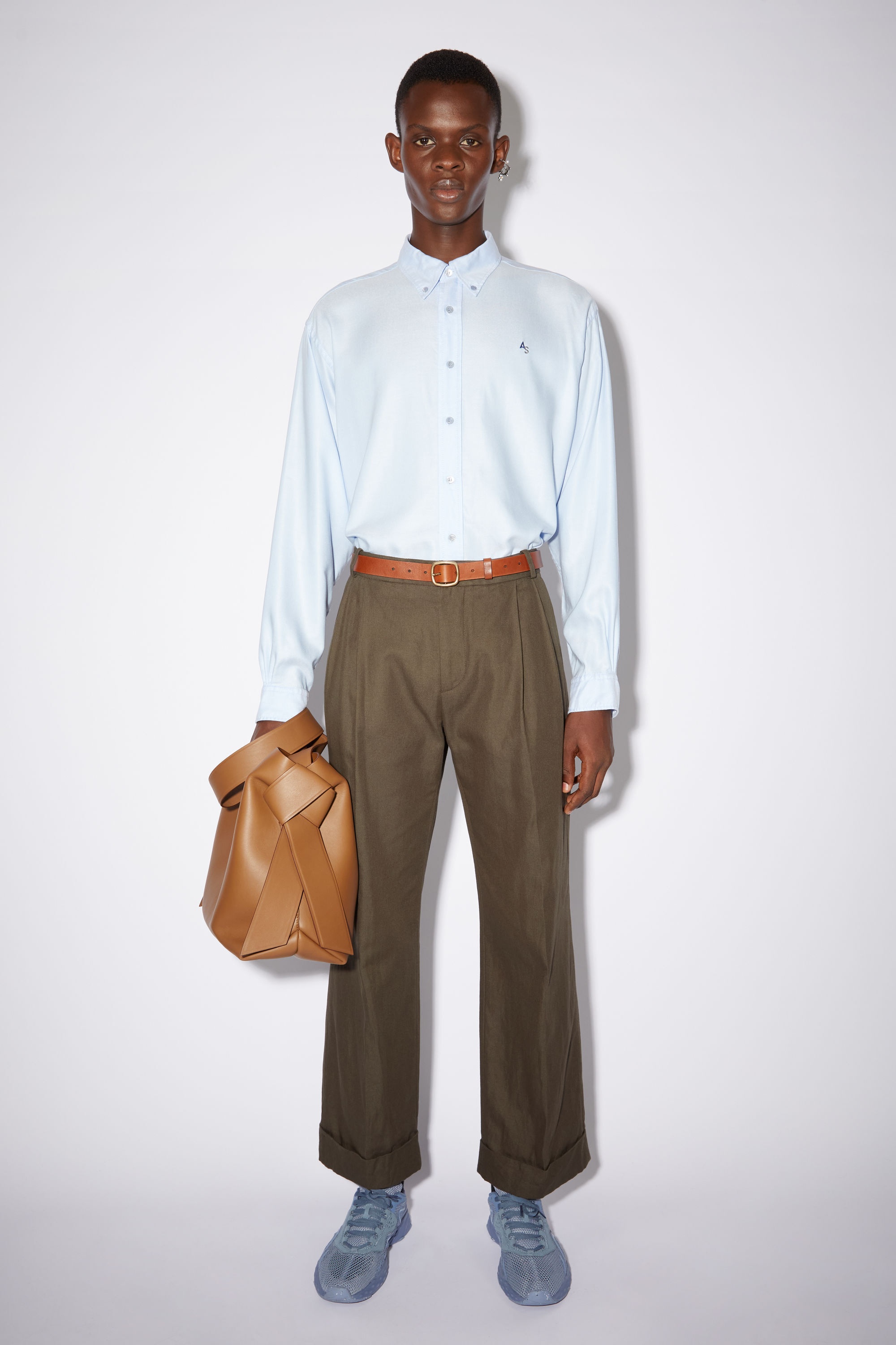 Linen blend trousers - Dark Olive - 2