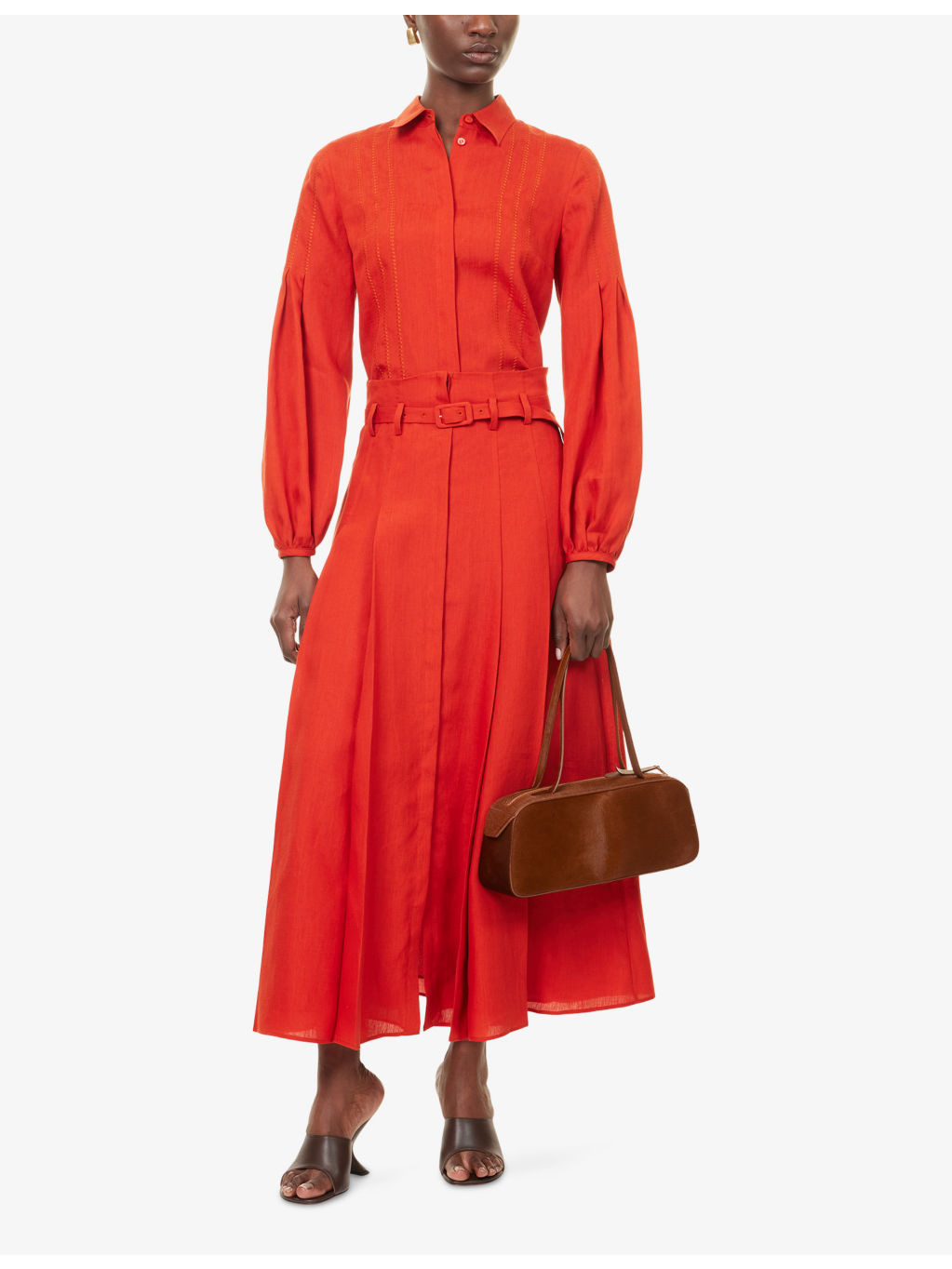 Dugald Pleat Button-Down Linen Midi Skirt - 2