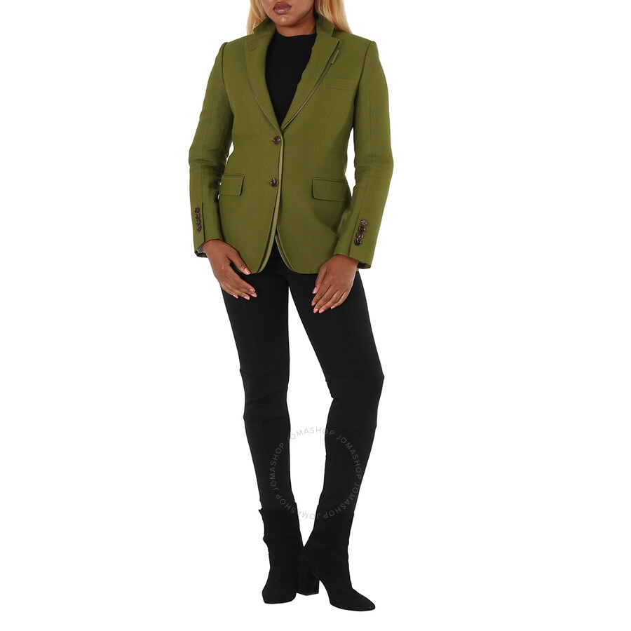 Burberry Ladies Juniper Green Wool Ramie And Silk Satin Tailored Jacket - 6