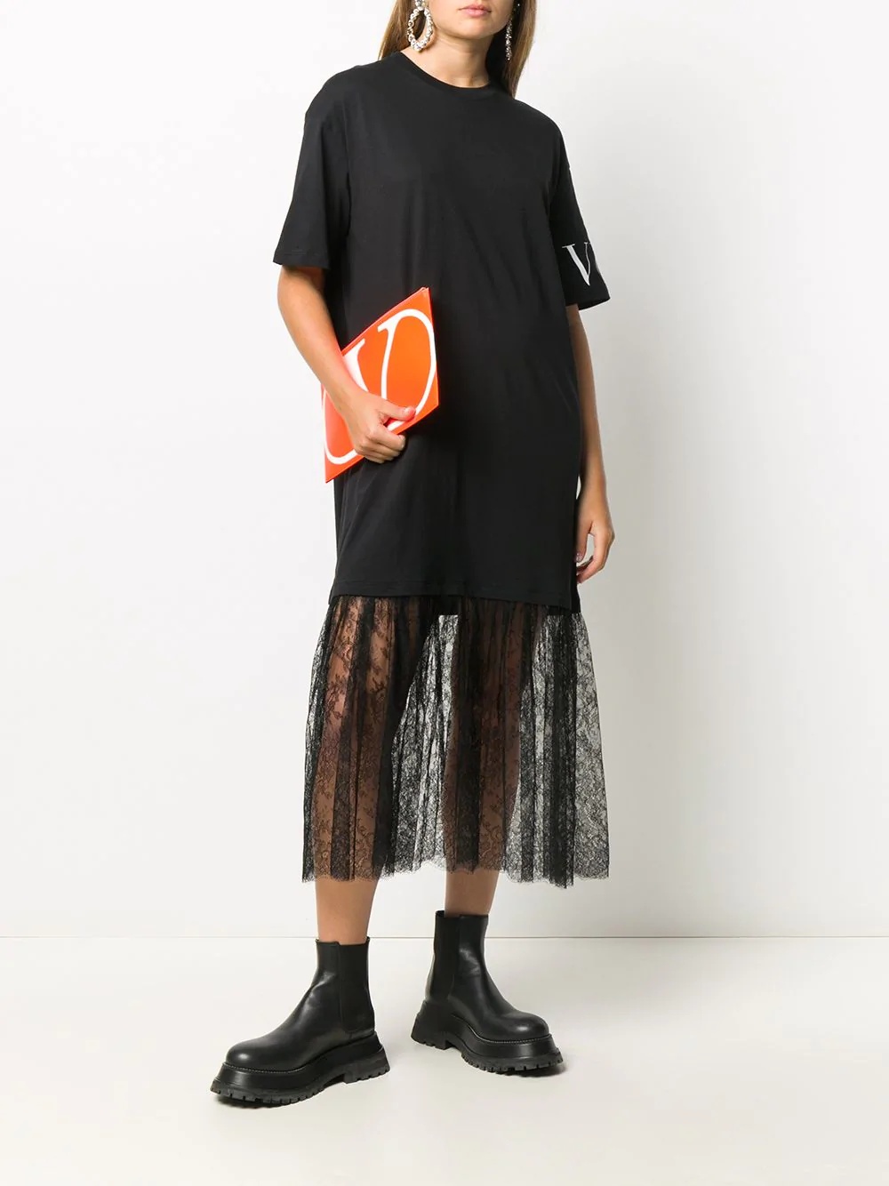 VLTN lace panelling T-shirt dress - 2