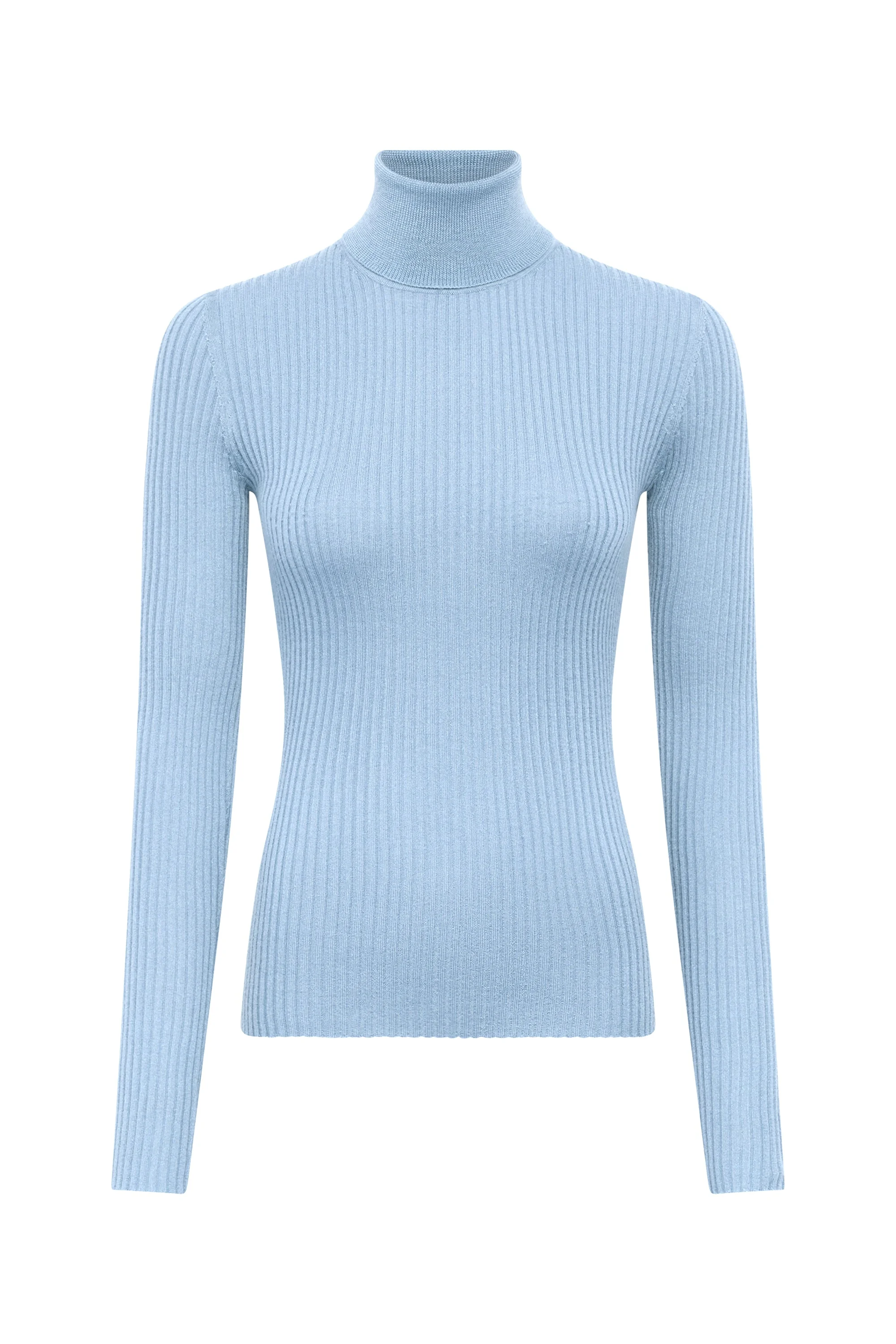 Peppe Knit Turtleneck in Light Blue Cashmere Silk - 1