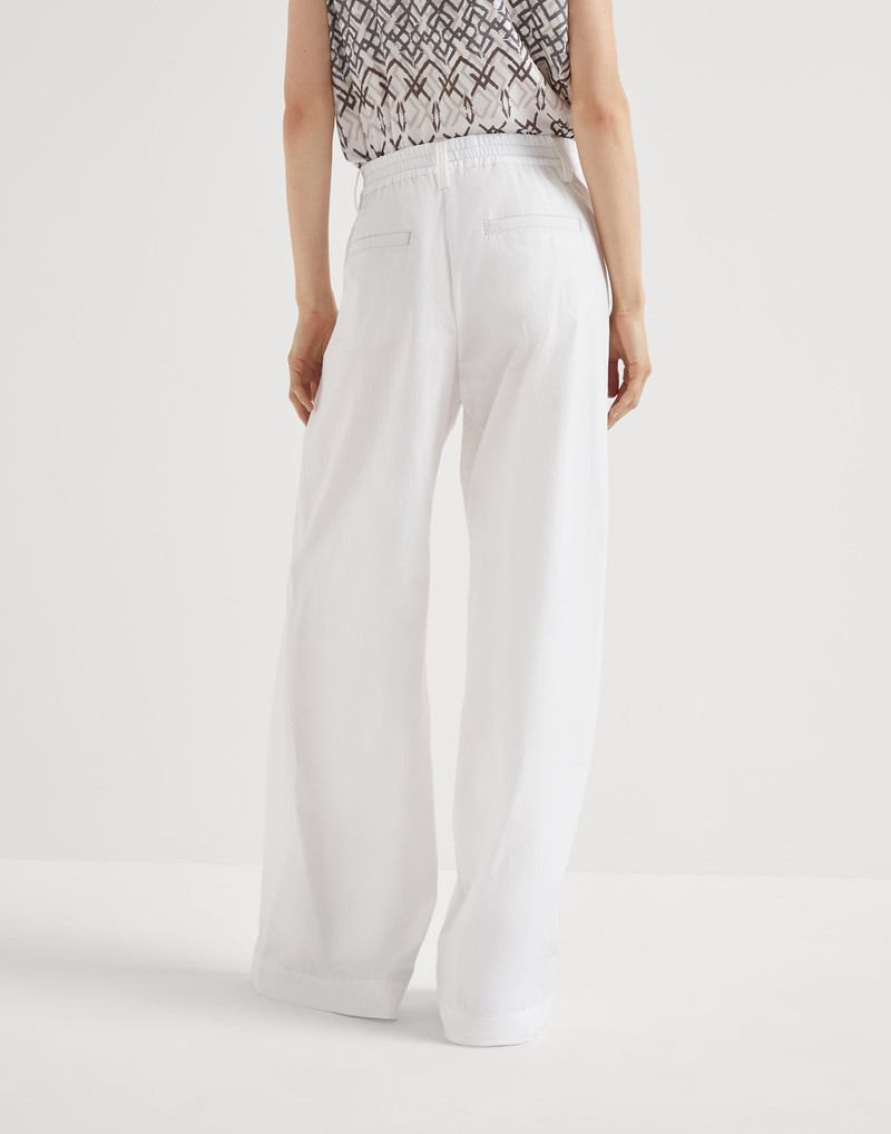 Brunello Cucinelli Lightweight wrinkled cotton poplin loose five-pocket trousers outlook