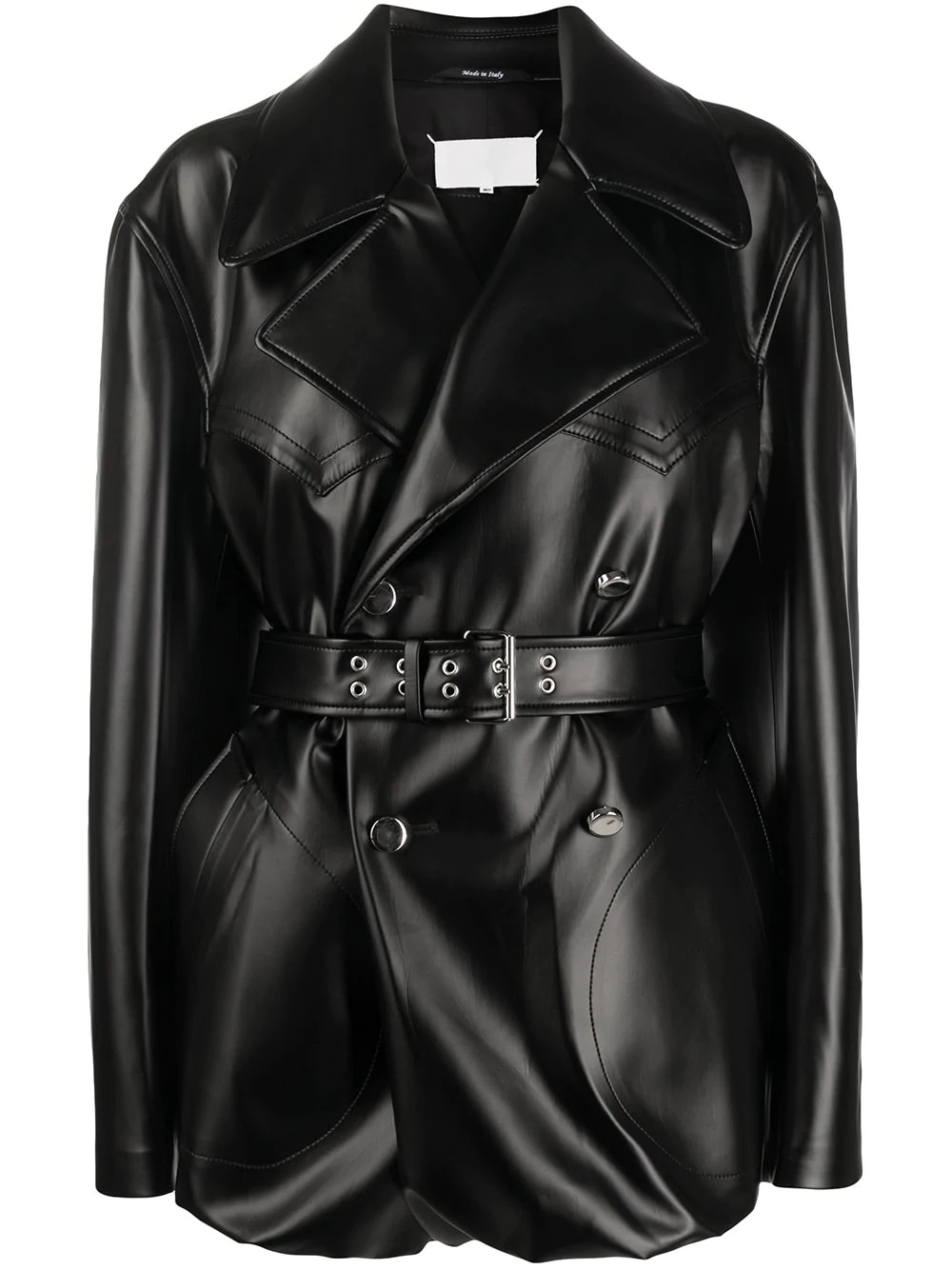 belted faux leather jacket - 1