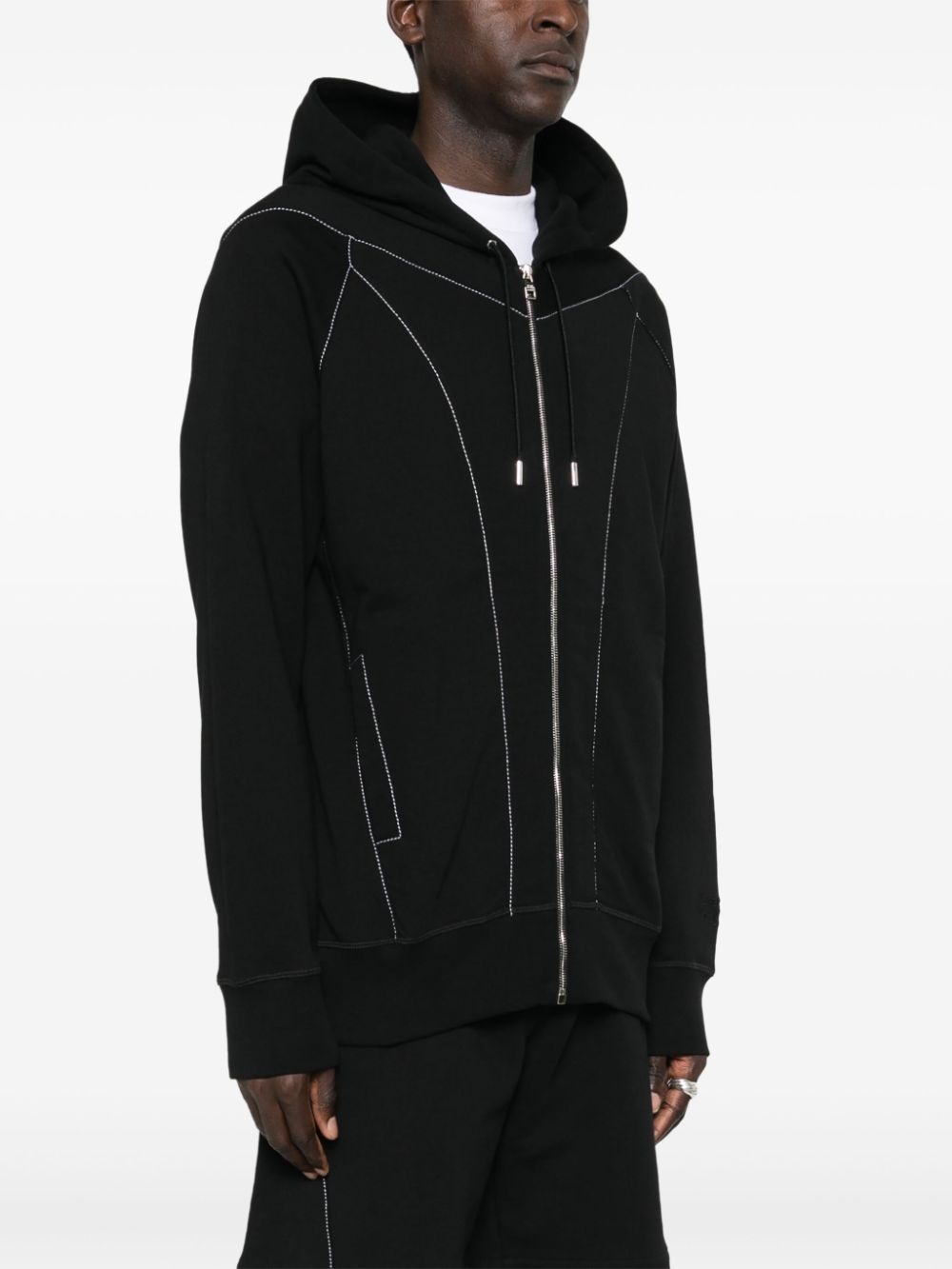 contrast-stitching hooded jacket - 3
