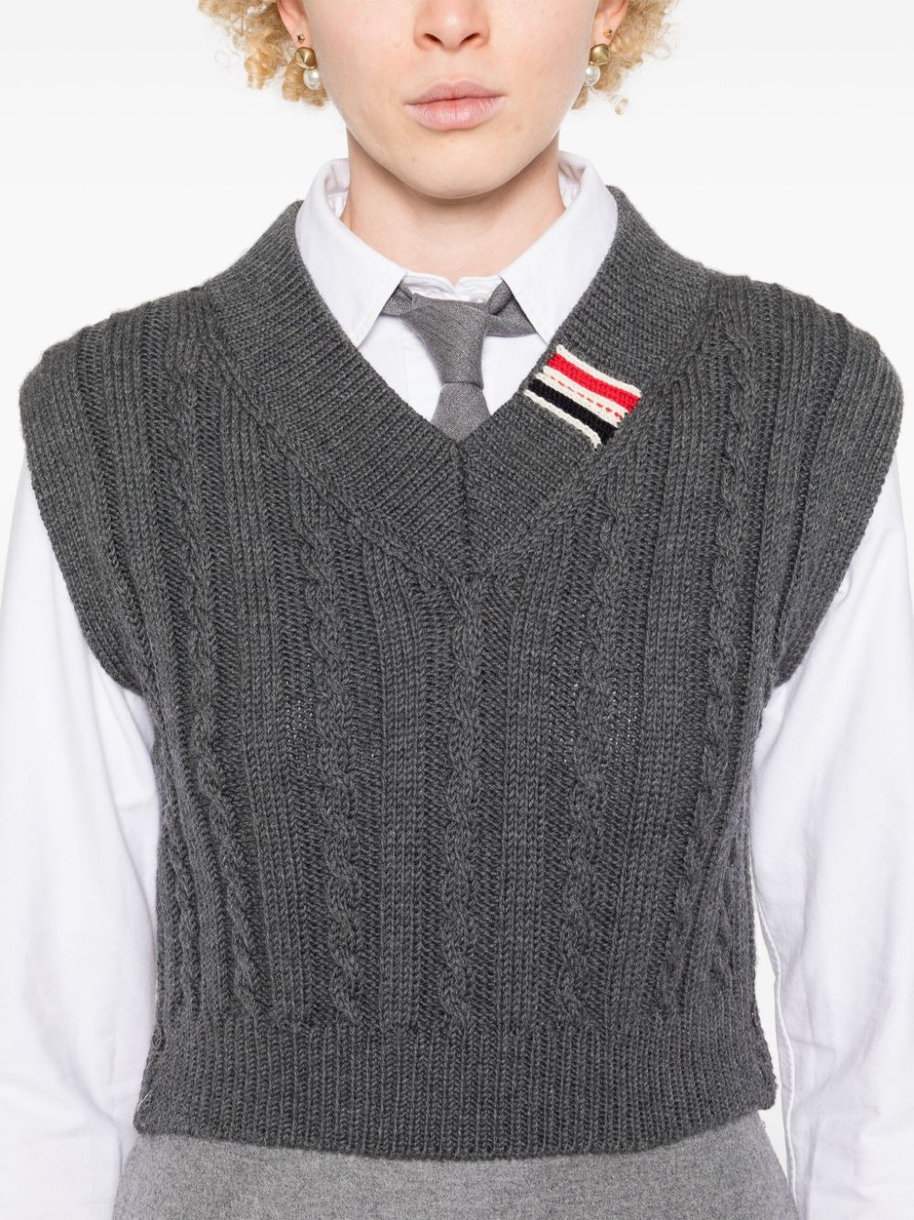 RWB-stripe cable-knit vest - 5