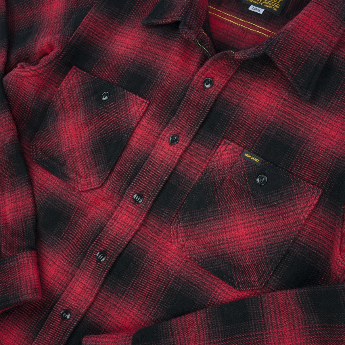 IHSH-265-RED Ultra Heavy Flannel Ombré Check Work Shirt - Red/Black - 9
