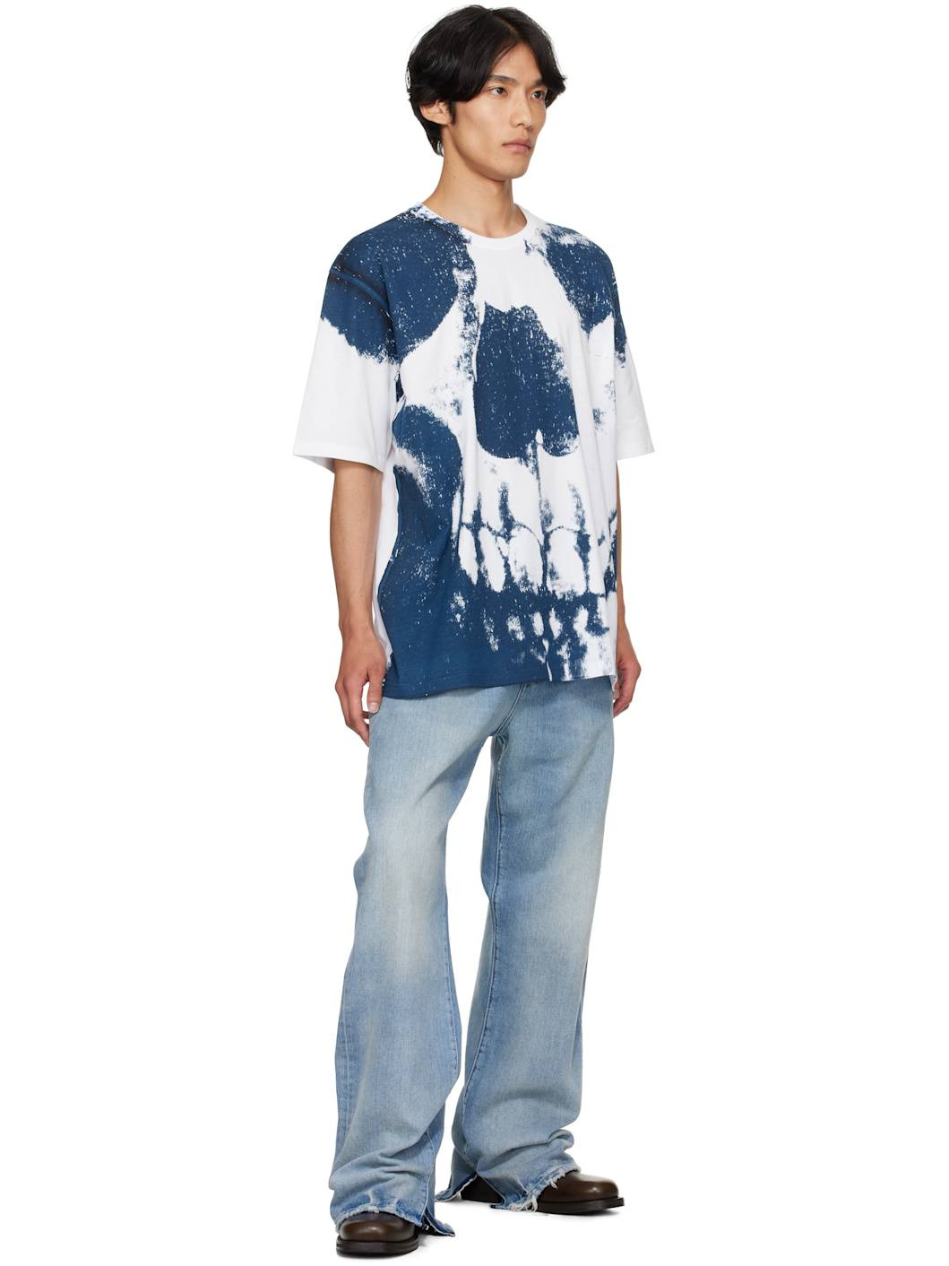 White & Blue Exploded Skull T-shirt - 4
