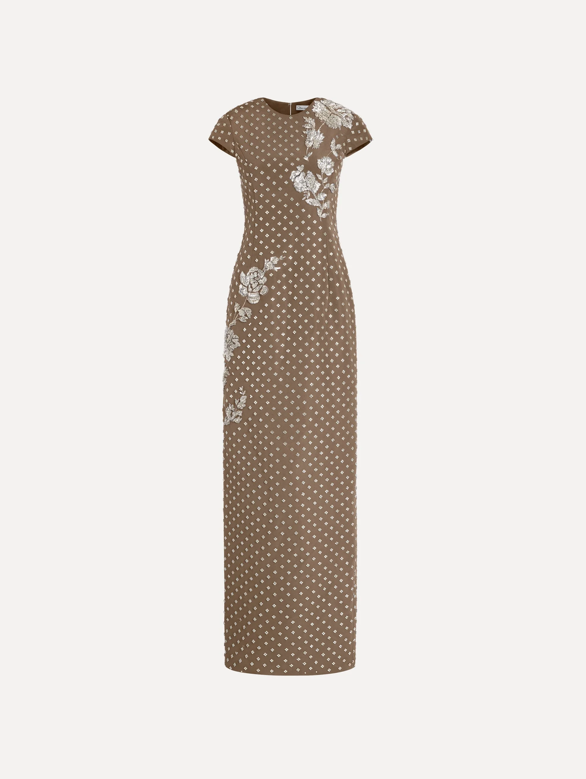 CRYSTAL GRID FLORAL EMBROIDERED SHORT SLEEVE GOWN - 1