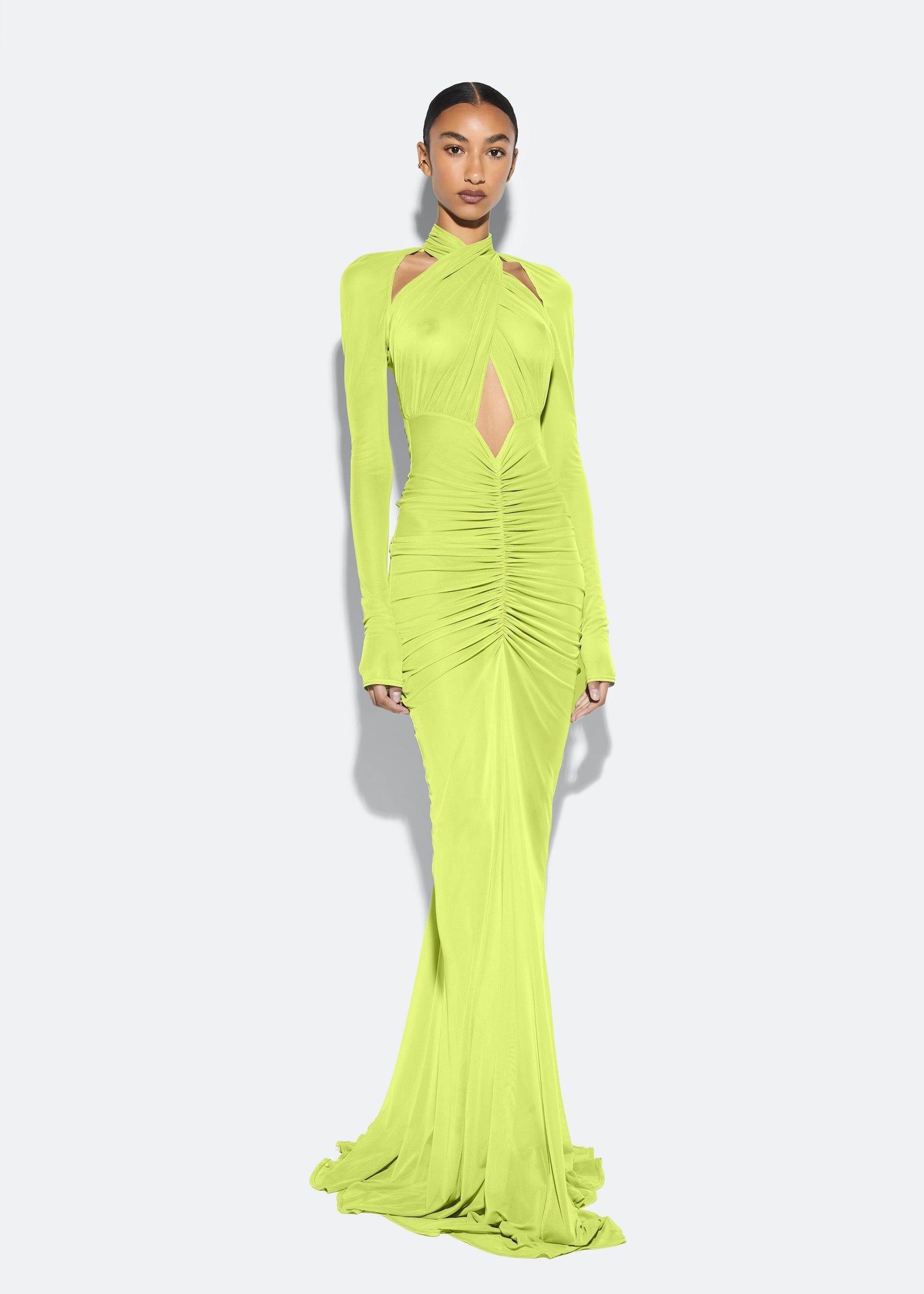 Mesh Halter Ruched Gown - 3