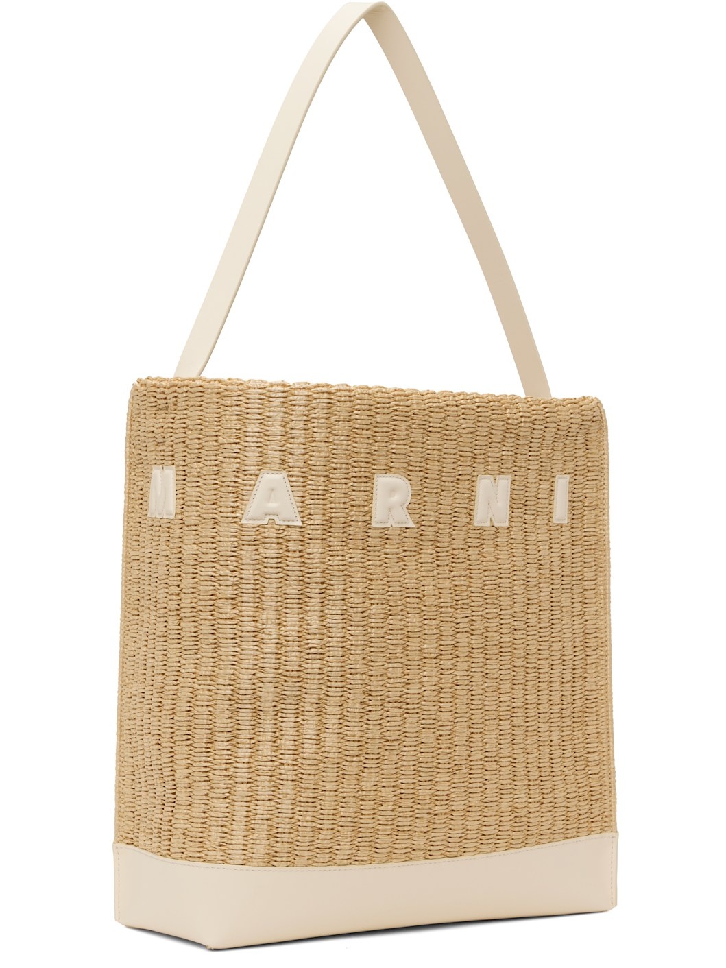 Beige & Off-White Raffia-Effect Museo Medium Tote - 2