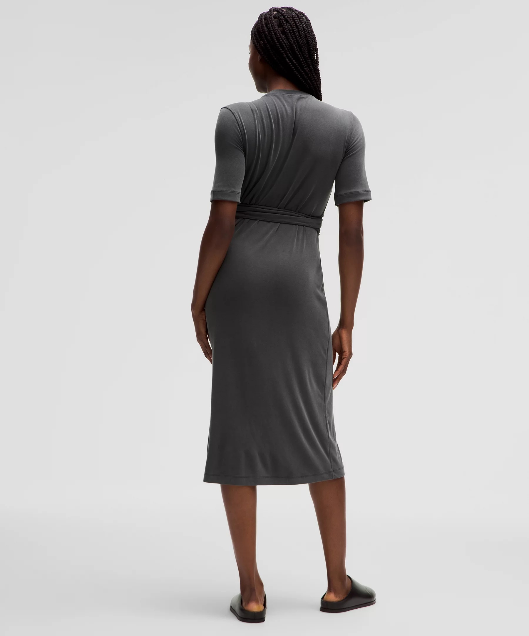 Wrap-Front Soft Ribbed Midi Dress - 2