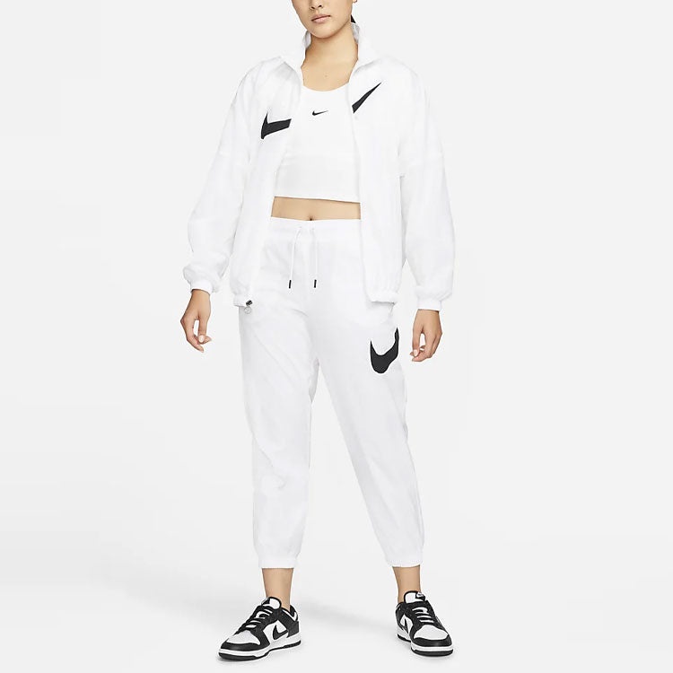 (WMNS) Nike SS22 Sportswear Essential Logo Pattern Wrinkled Woven Loose Stand Collar Jacket White DM - 3