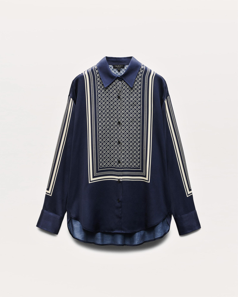 Jessica Scarf-Print Satin Shirt 1