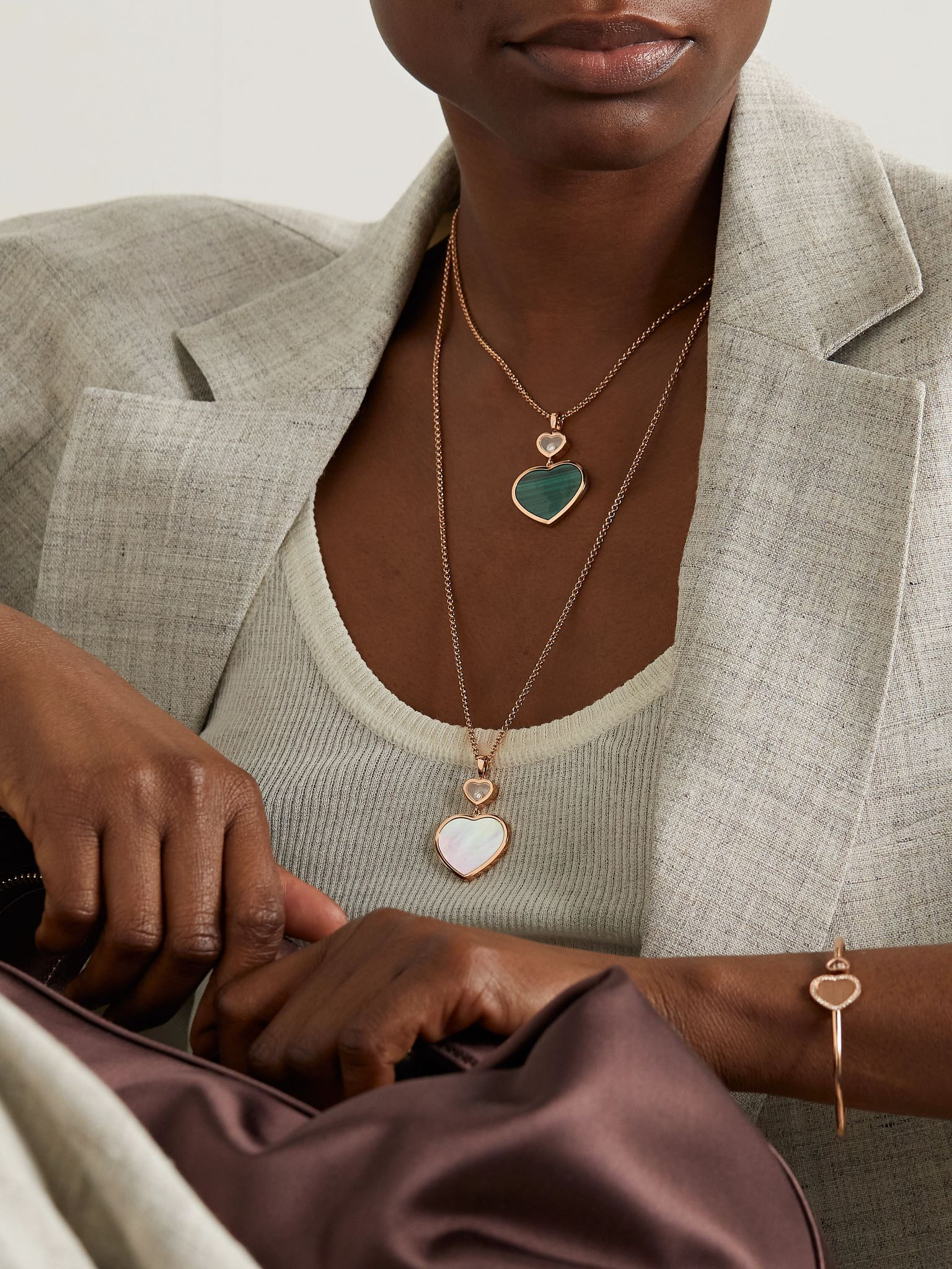 Happy Hearts 18-karat rose gold, mother-of-pearl and diamond necklace Gold - 5