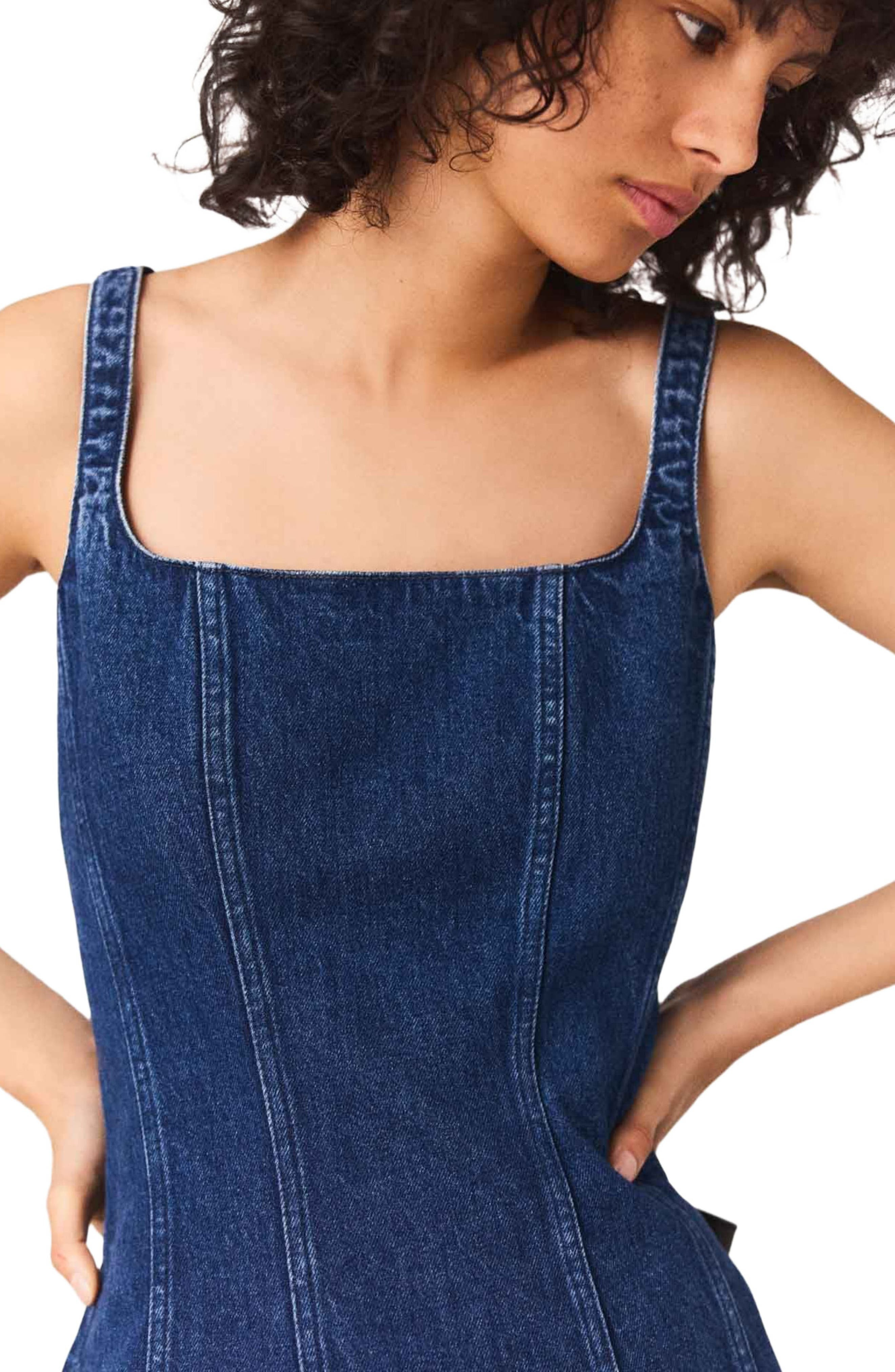 maje Short denim flared dress in Denim Blue at Nordstrom - 5