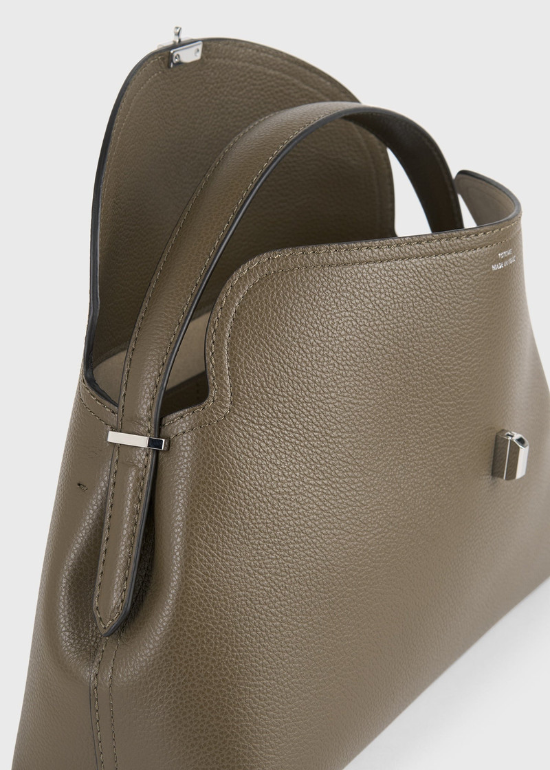 T-lock grained-leather top handle dark taupe 8