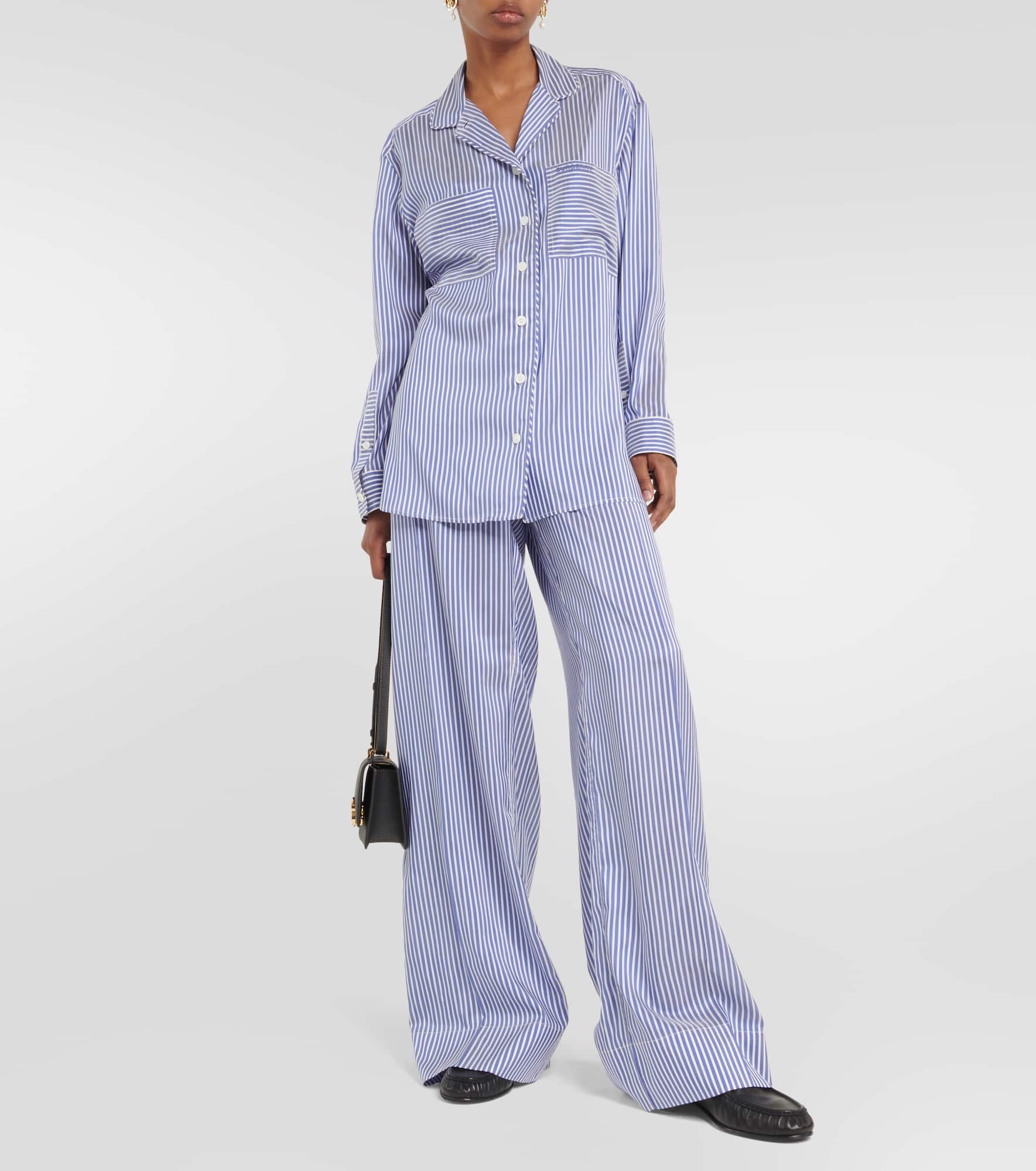 Striped high-rise silk wide-leg pants - 2