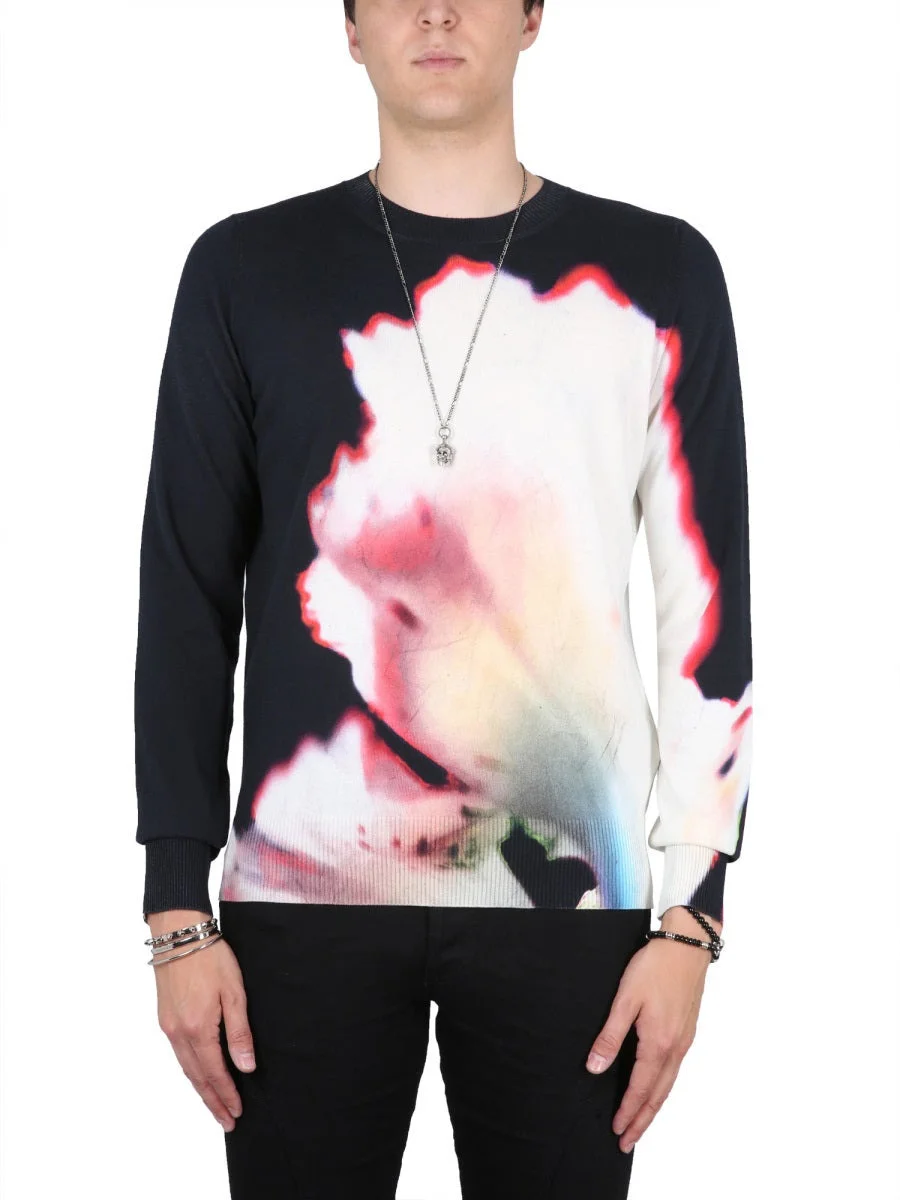 Alexander Mcqueen Men Jersey With Solarised Flower Print - 1
