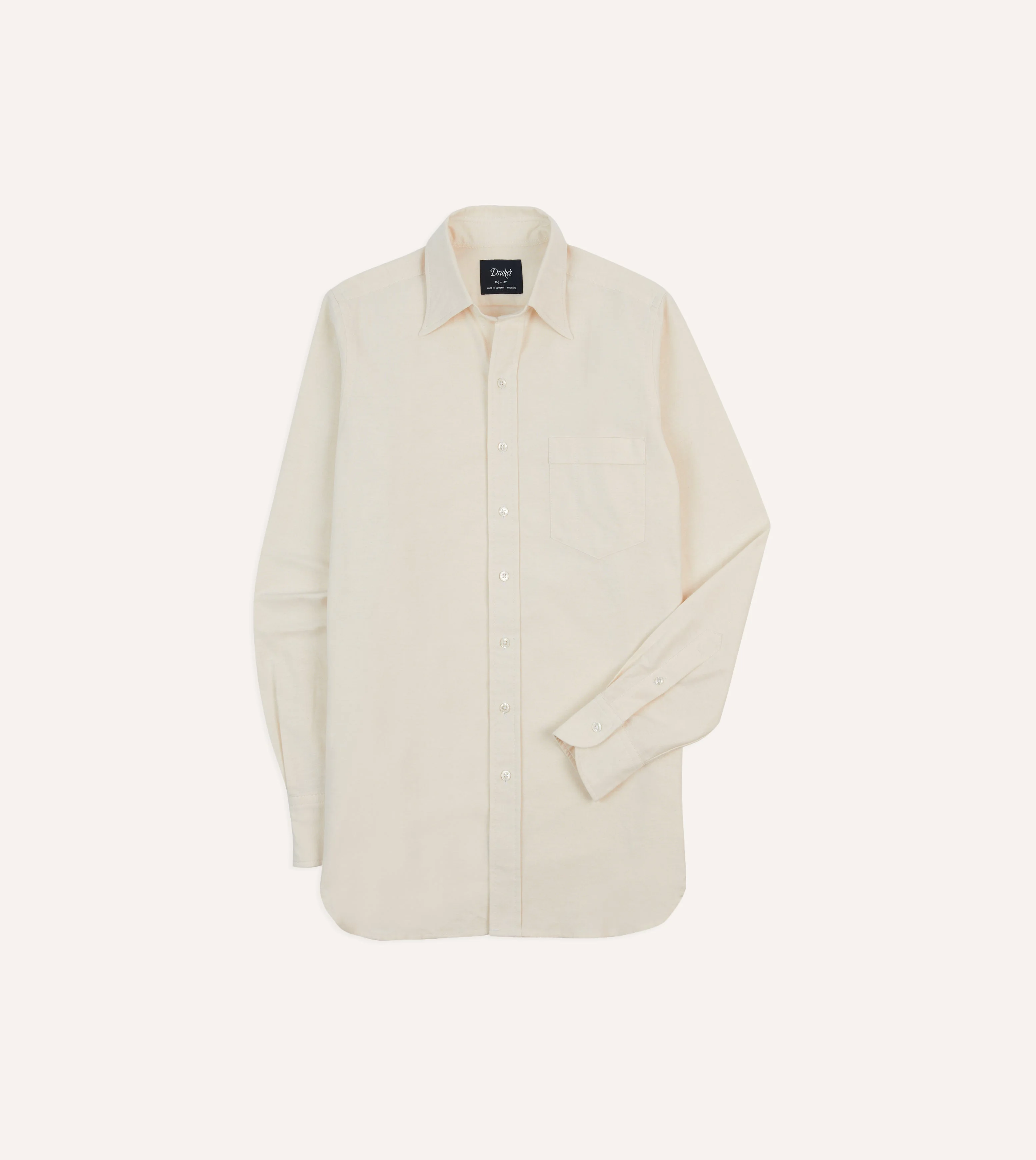 Cream Cotton Oxford Cloth Long Point Collar Shirt - 1