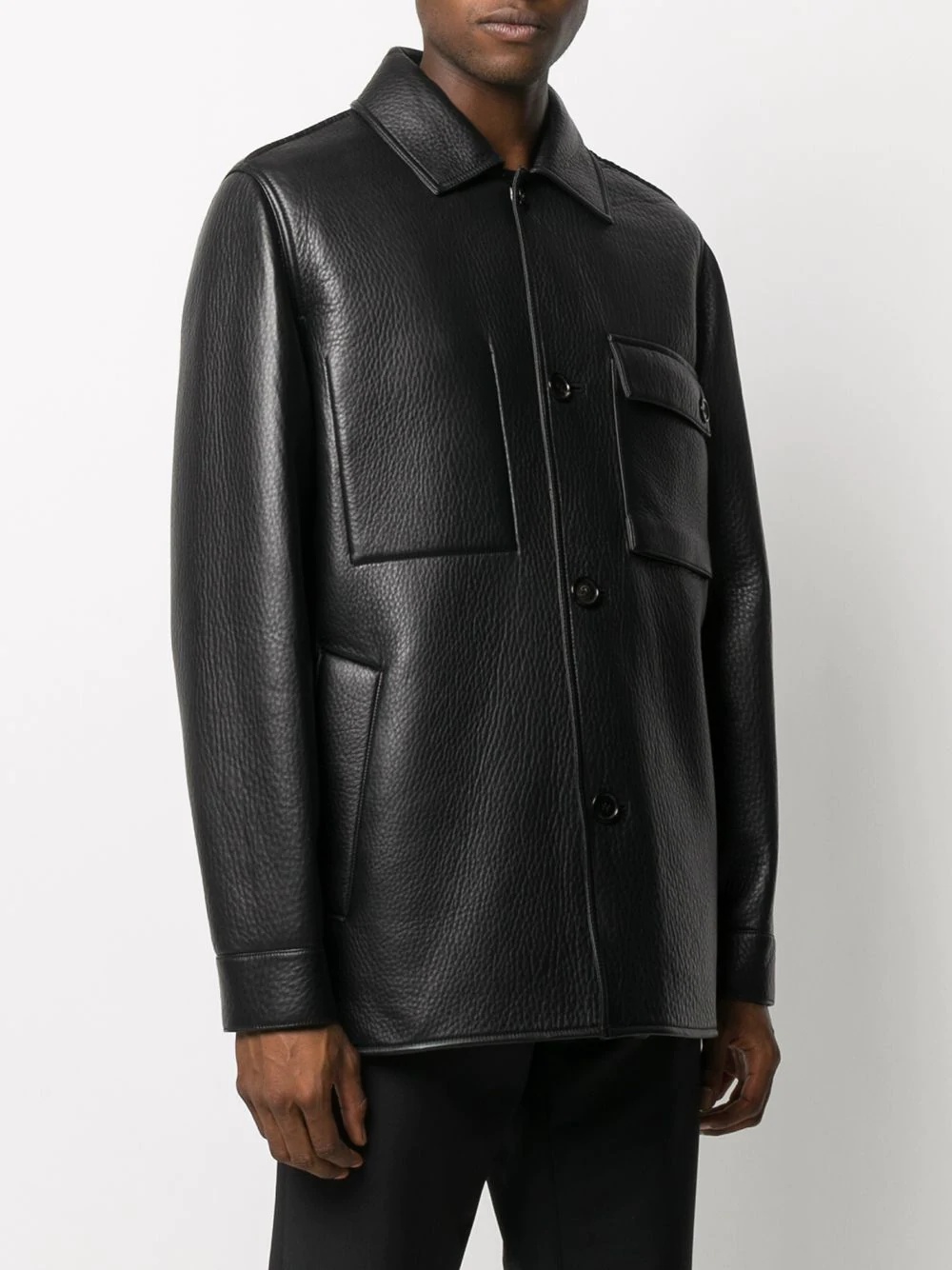 classic collar lambskin jacket - 3