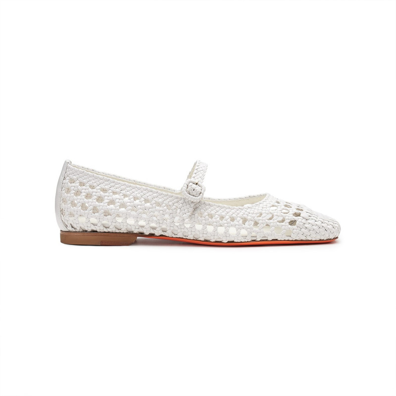 Women's white woven leather ballet flat 1