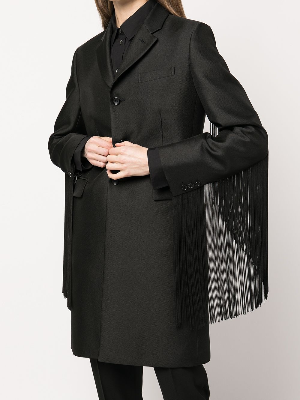 fringe-sleeve single-breasted coat - 6