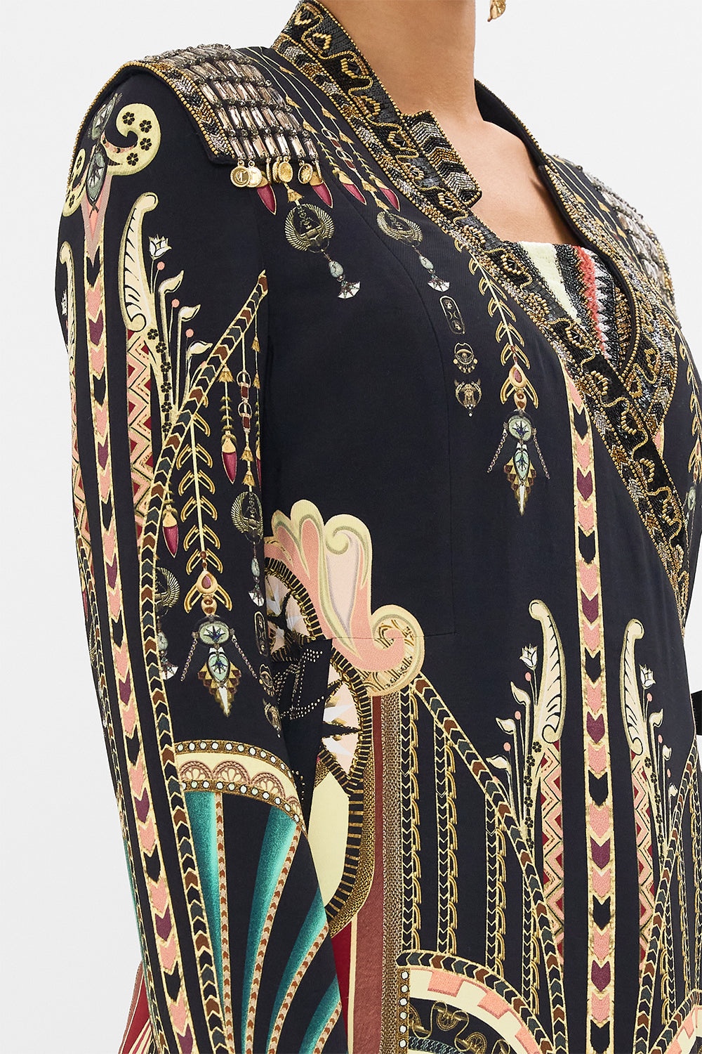 HAND EMBELLISHED CROSS OVER COAT - 6
