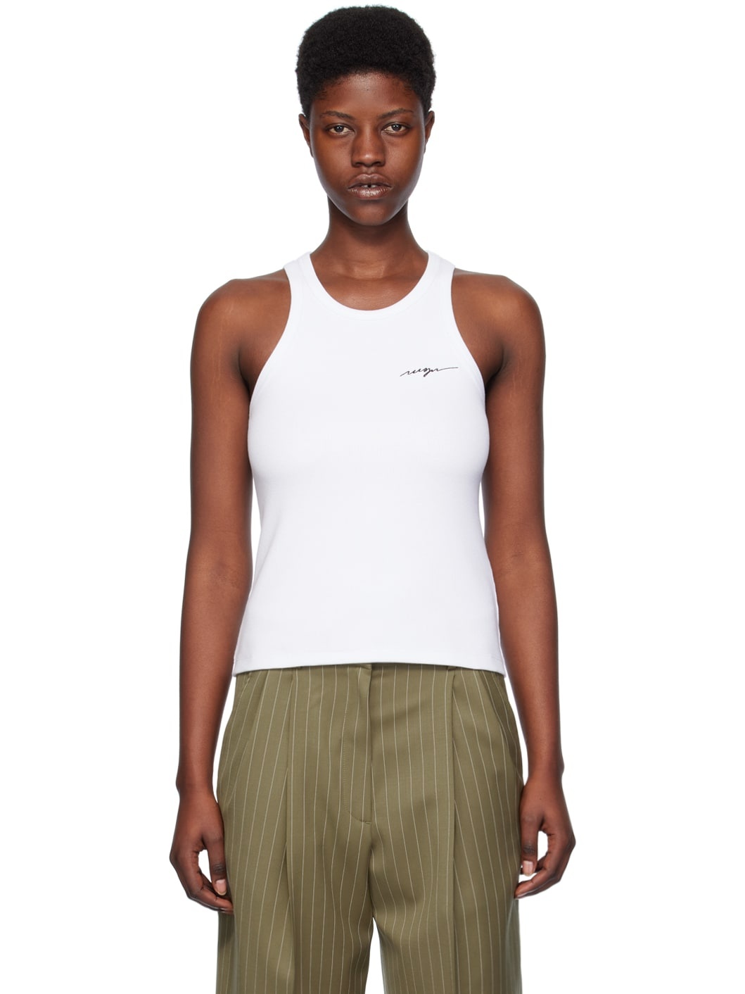 White Embroidered Tank Top - 1