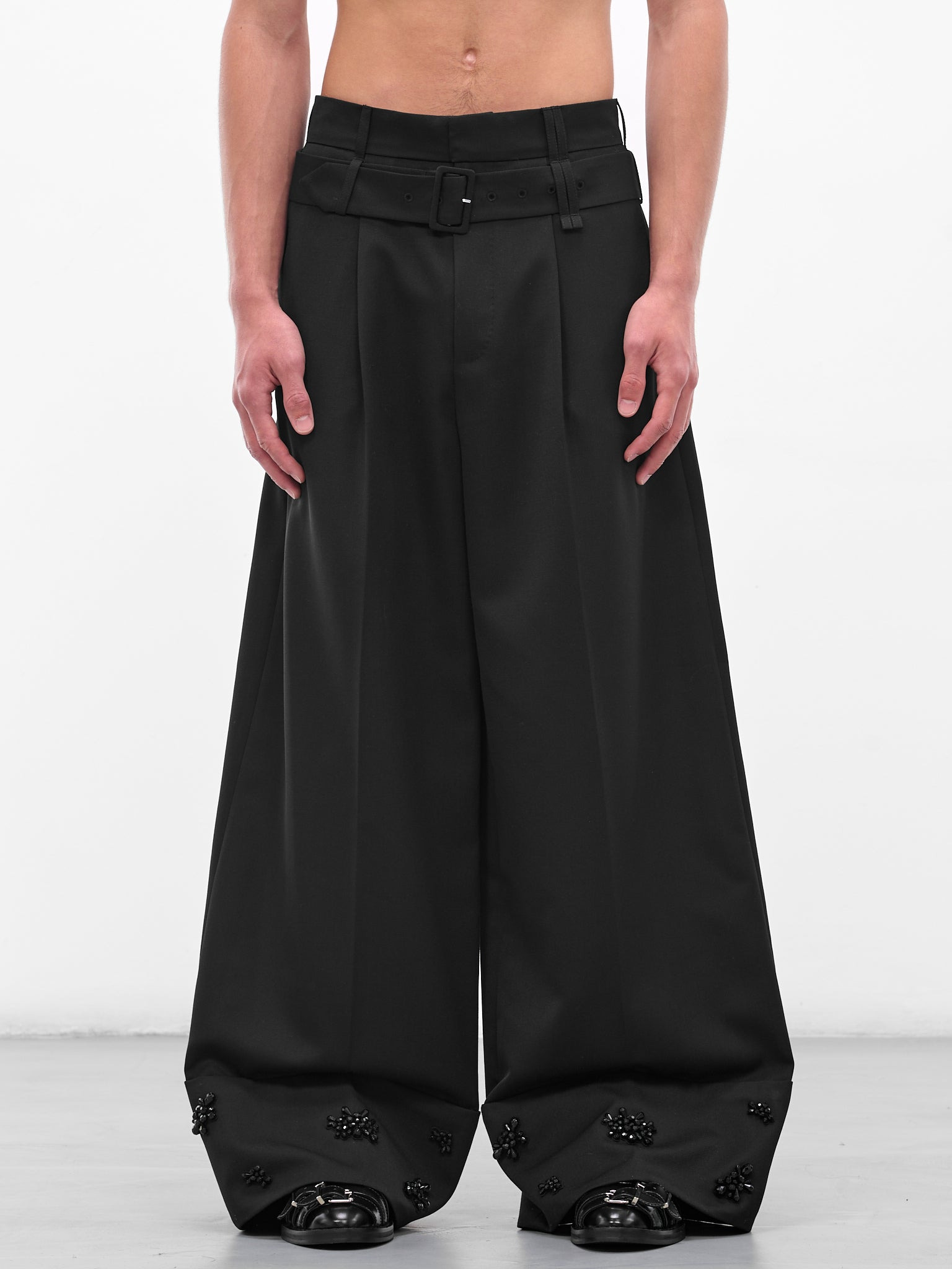 Black Wide Leg Multi Belt Loop Trousers - 1