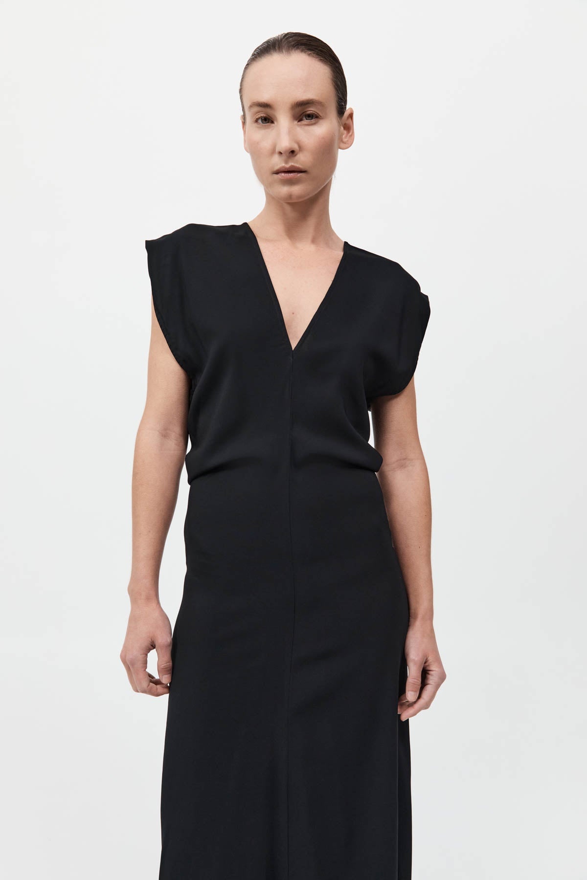 Plunge Drape Dress - Black - 4