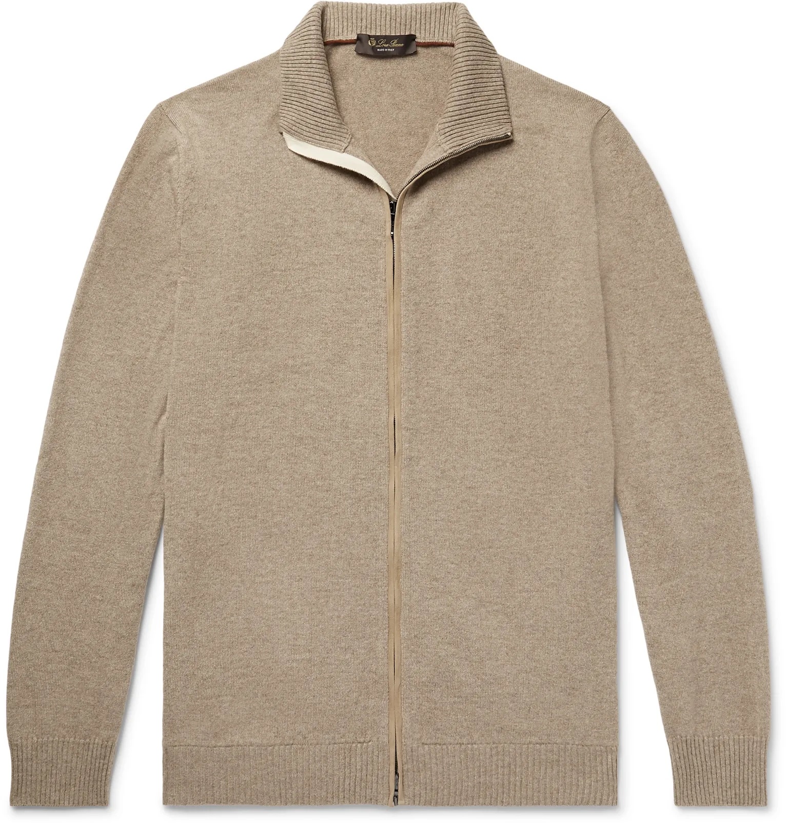 Suede-Trimmed Mélange Cashmere Zip-Up Cardigan - 1