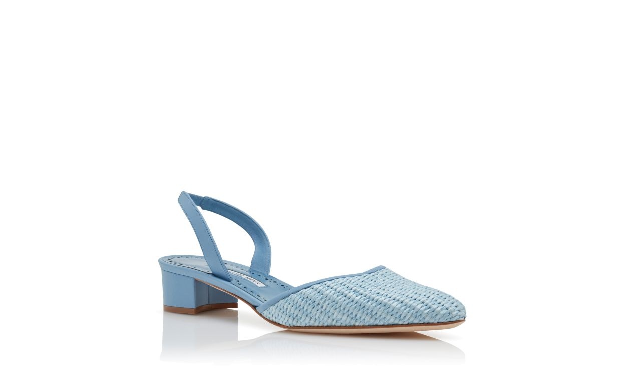 Light Blue Raffia Slingback Pumps - 3