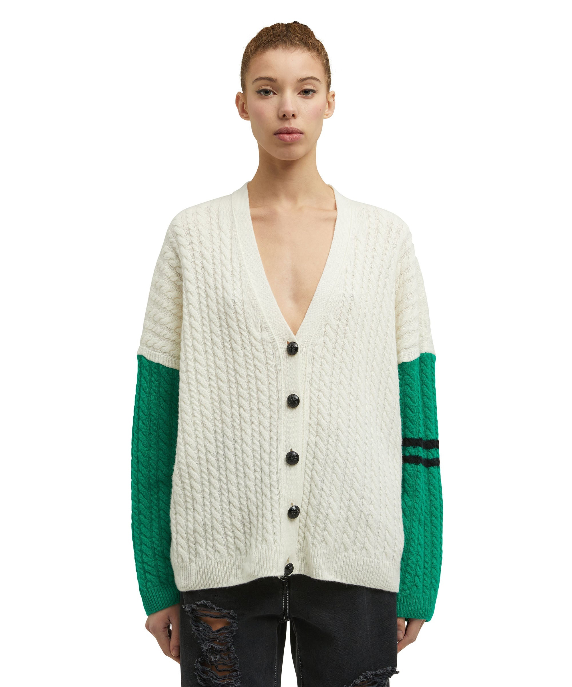 "Cable color-block Cashmere blend" V-neck cardigan - 2