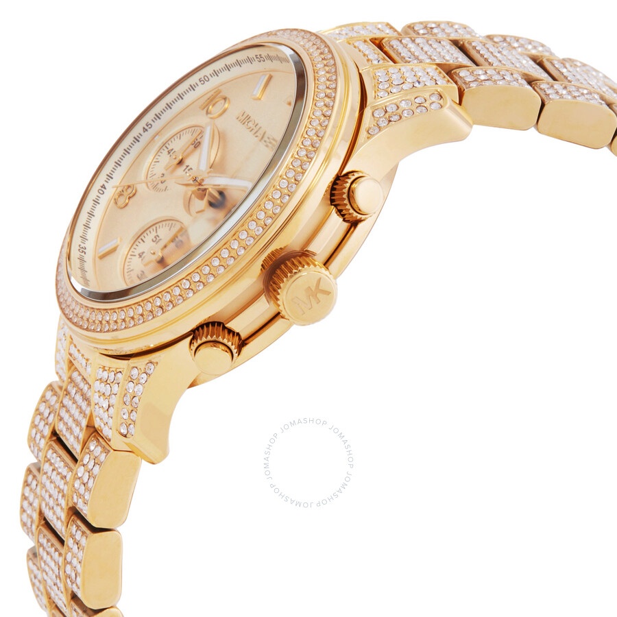 Michael Kors - Michael Kors Runway Pave Chronograph Quartz Gold Dial Ladies Watch MK7435 - 2