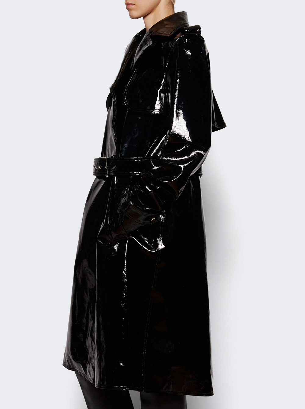 Leather Trench Coat Black - 3