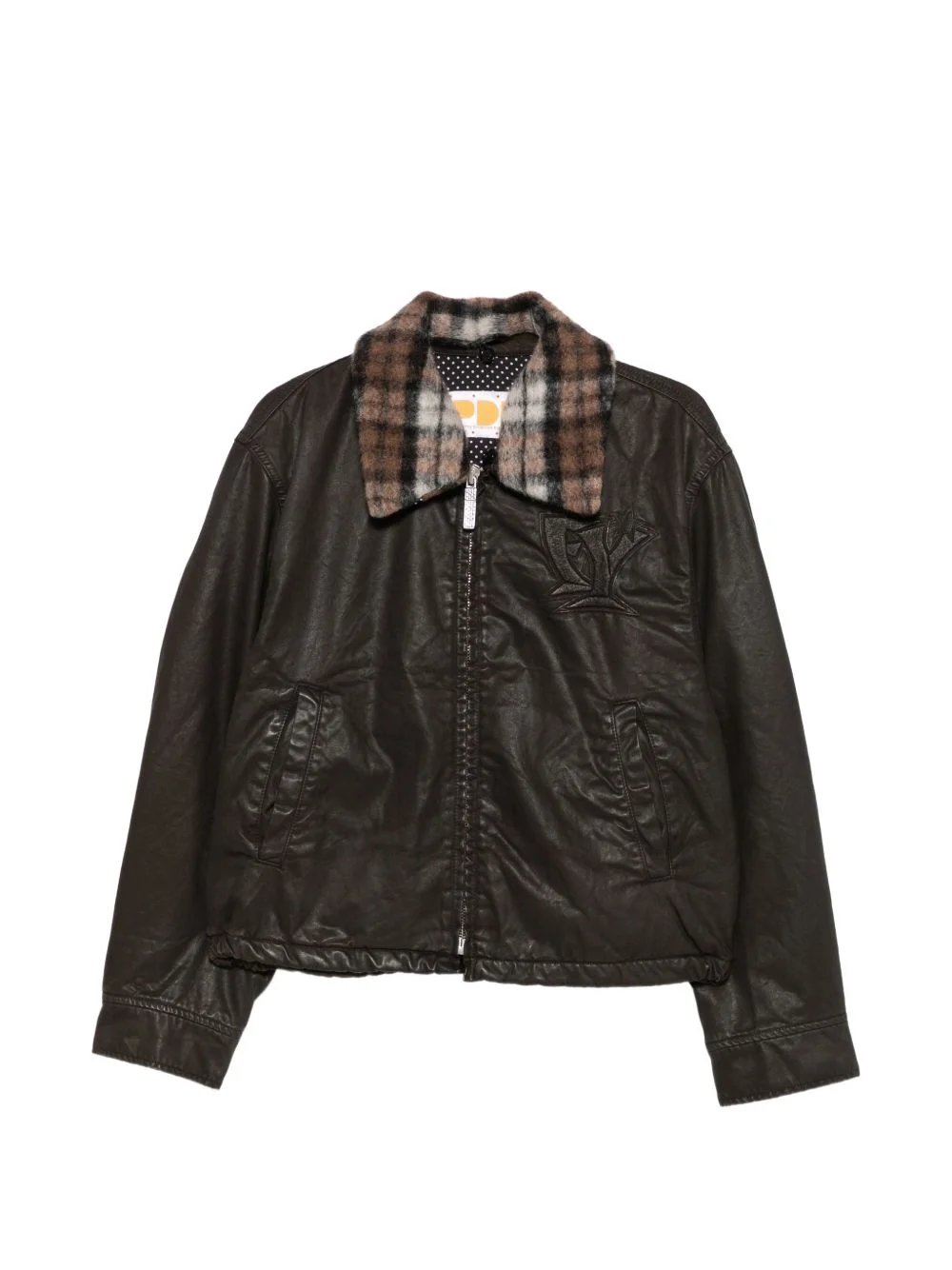 check-collar logo-embossed jacket - 1