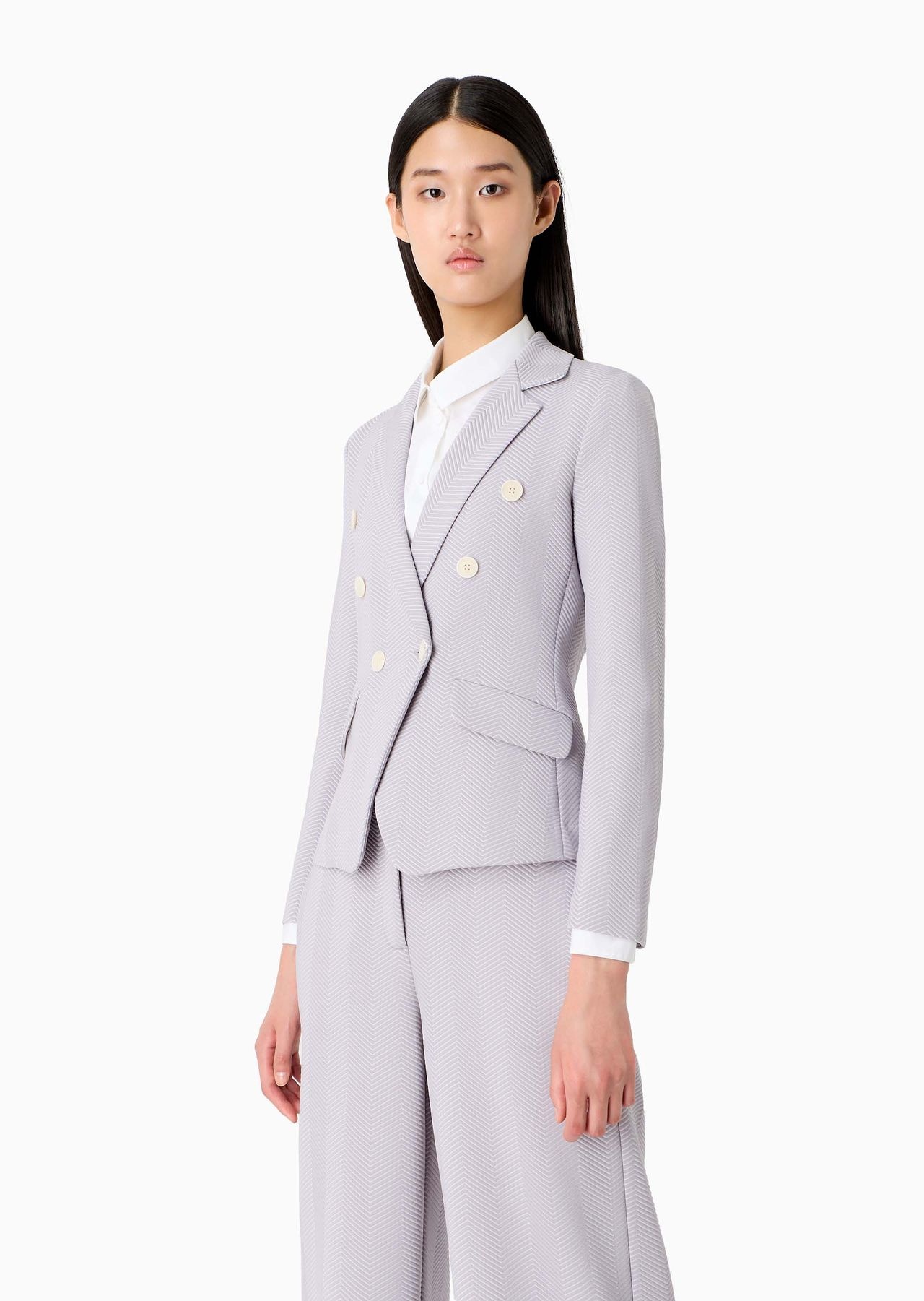 Jersey double-breasted jacket with embossed jacquard chevron motif - 2
