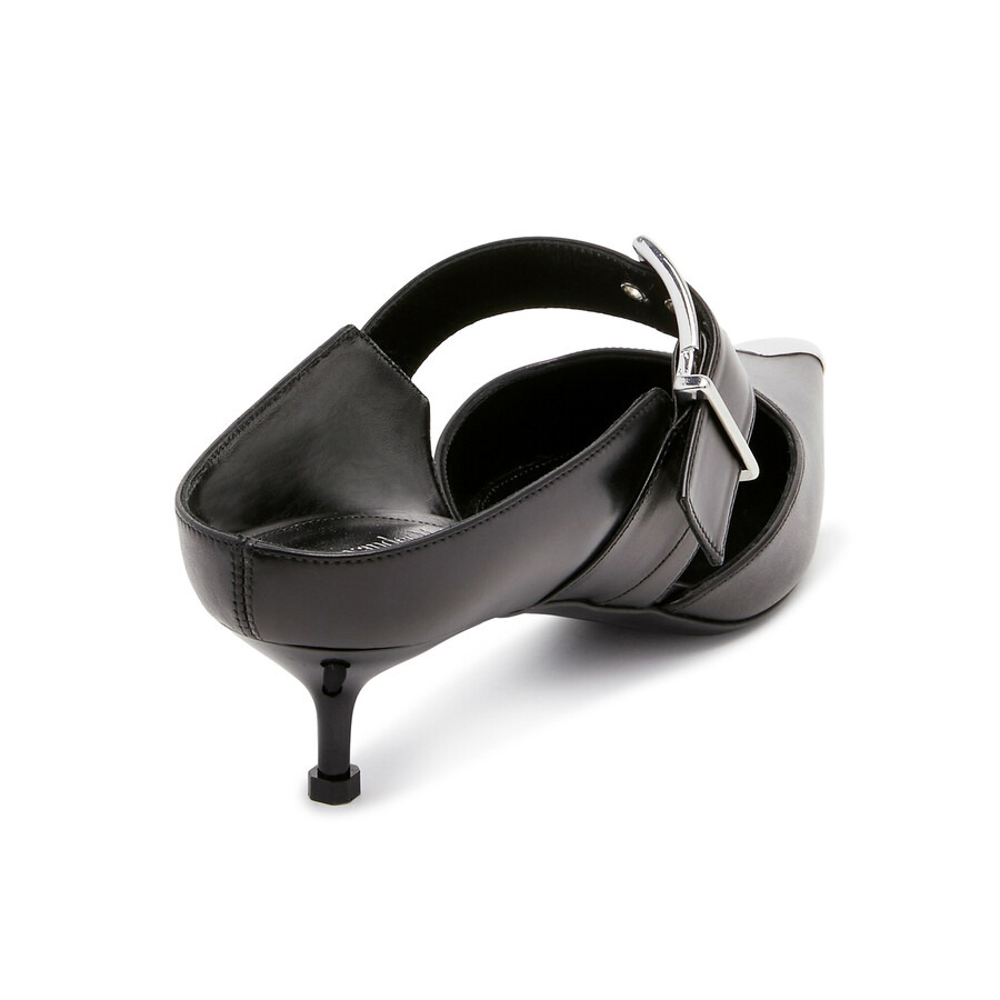 Alexander Mcqueen Buckle Strap Pointed Toe Silver Hardware Leather Sandals - 3
