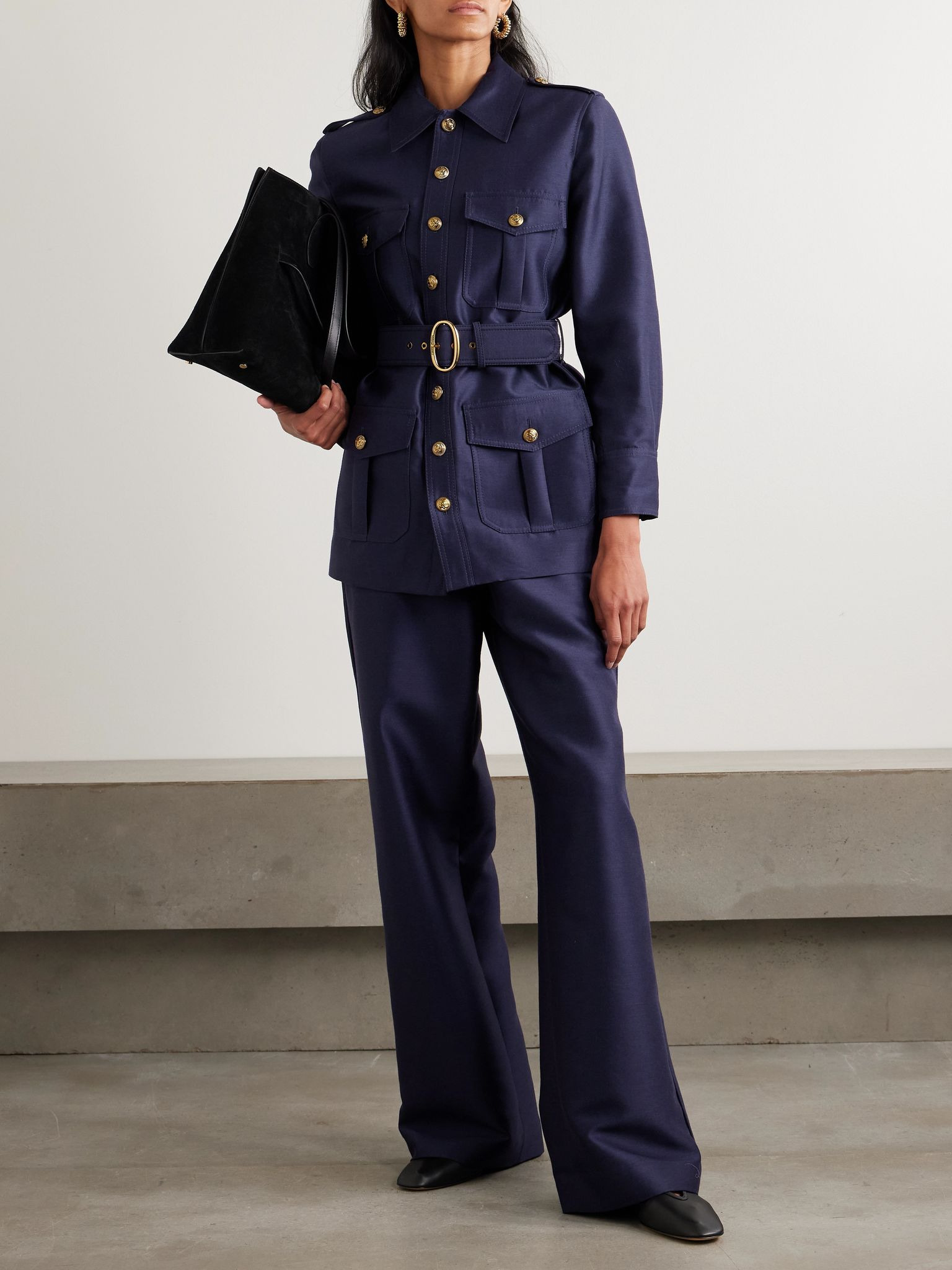 Belted wool and silk-blend jacket Indigo - 2