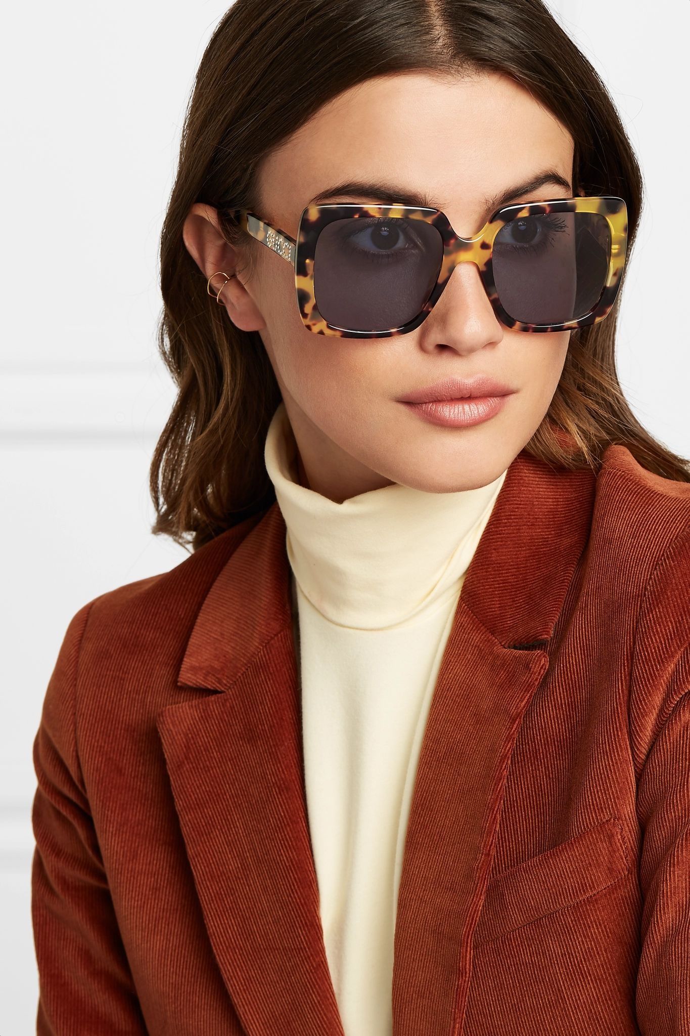 Oversized crystal-embellished square-frame tortoiseshell acetate sunglasses - 3