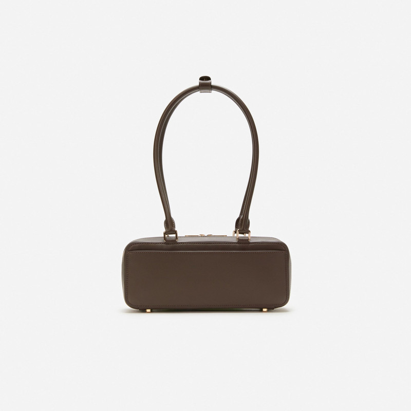 Brown Leather Baguette Shoulder Bag With Charm 3
