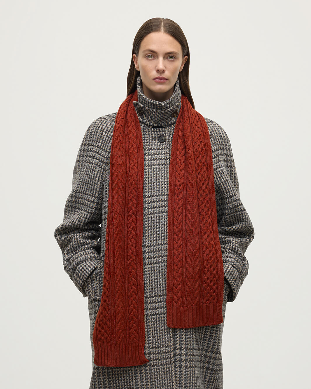 Aran Cable Red Cashmere Scarf - 3