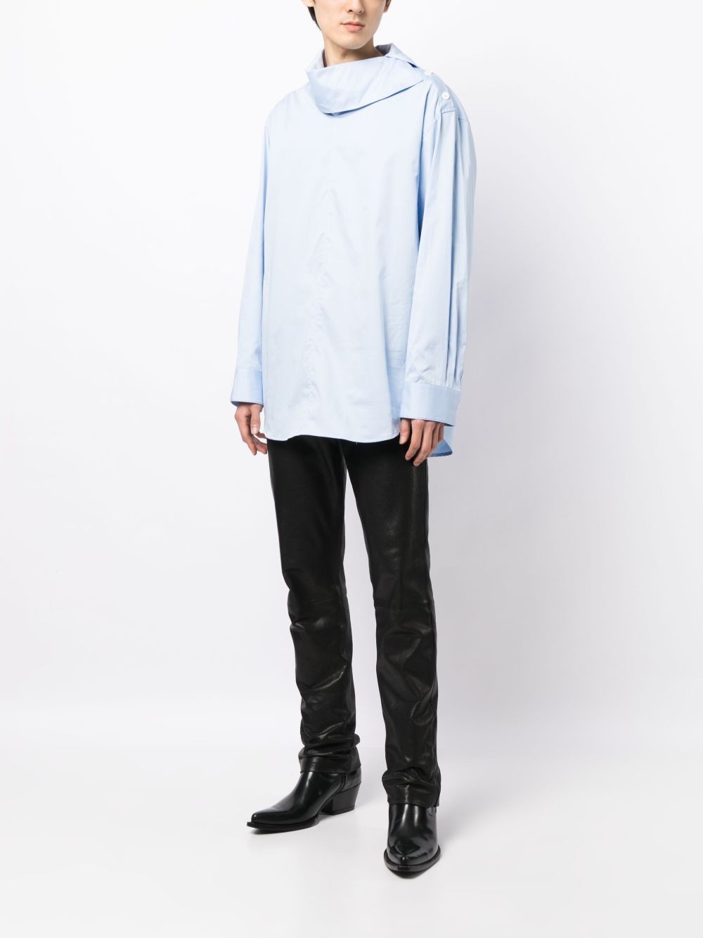 oversize-pointed collar cotton shirt - 2