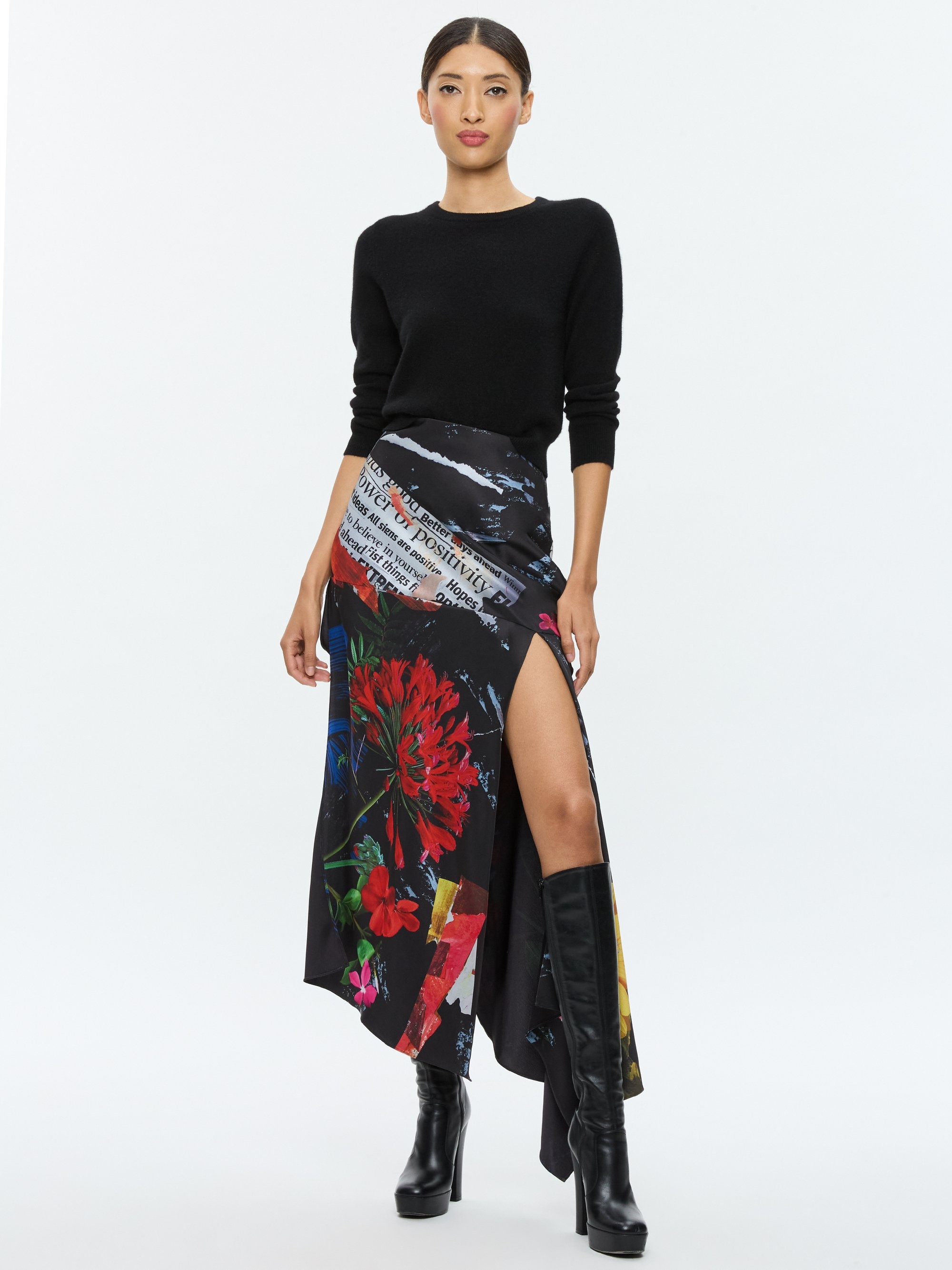 AYLA ASYMMETRIC HIGH SLIT MIDI SKIRT - 3