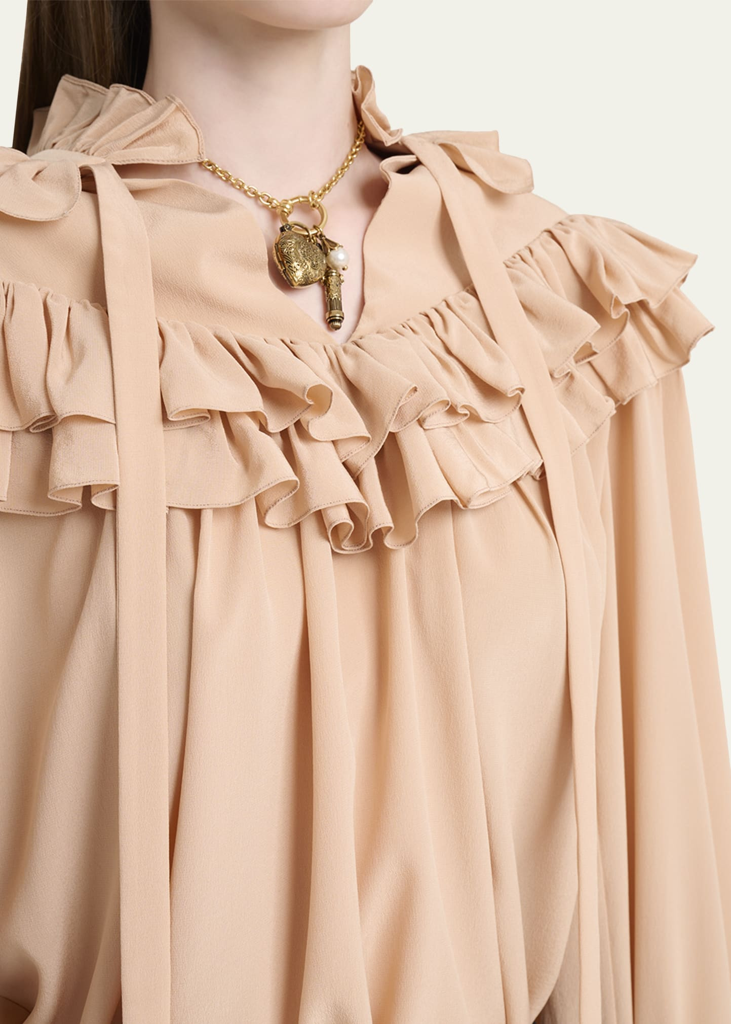 Ruffle-Yoke Silk Blouse - 5